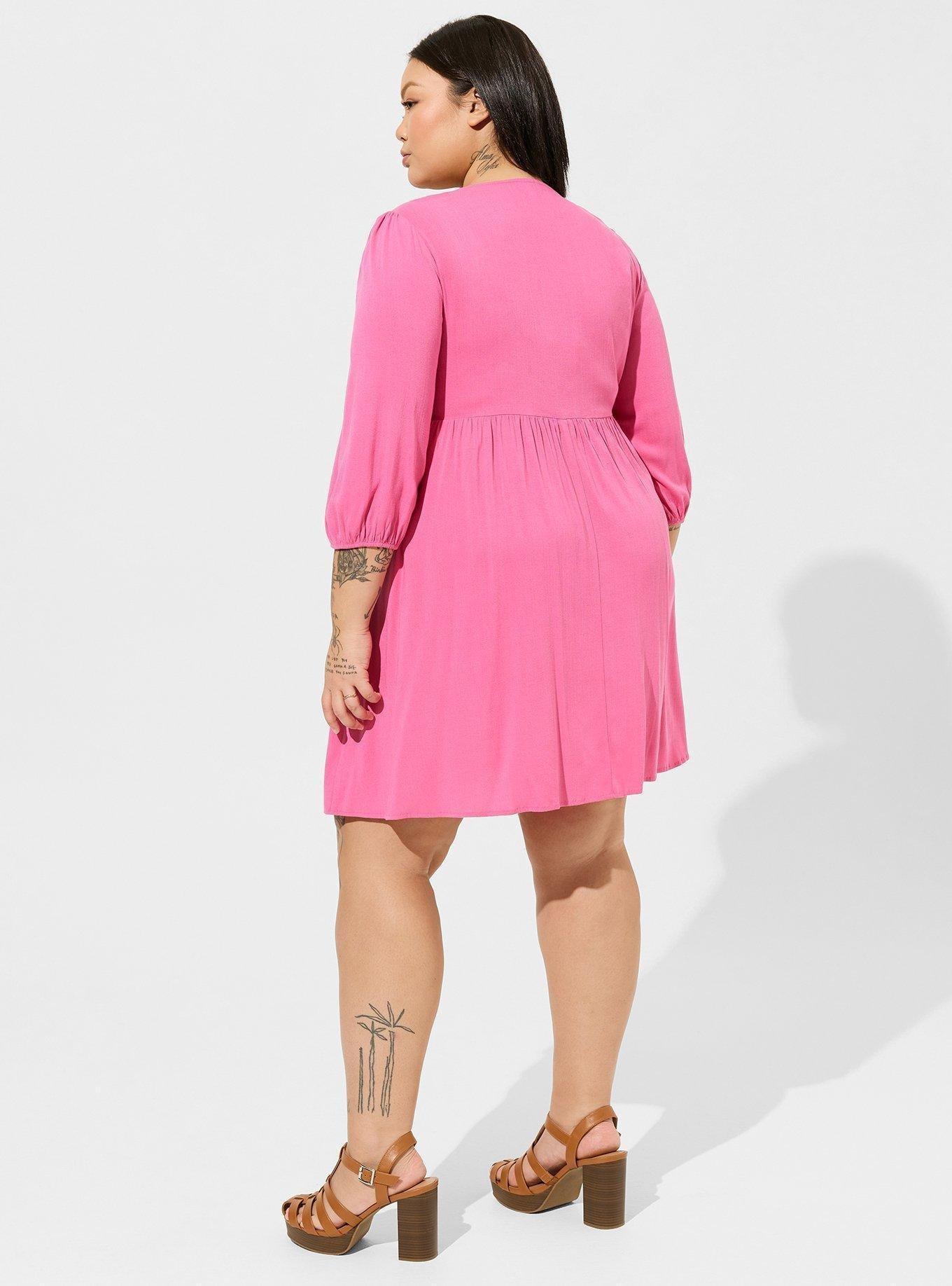 Mini Rayon Slub Pintuck Neck Skater Dress