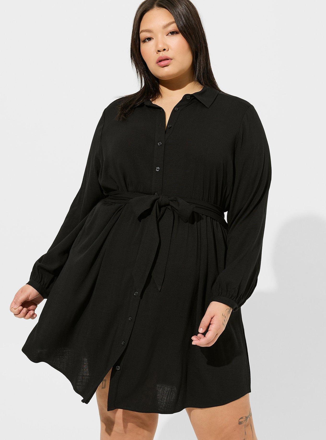 Plus Size - Mini Rayon Slub Button Down Shirtdress - Torrid