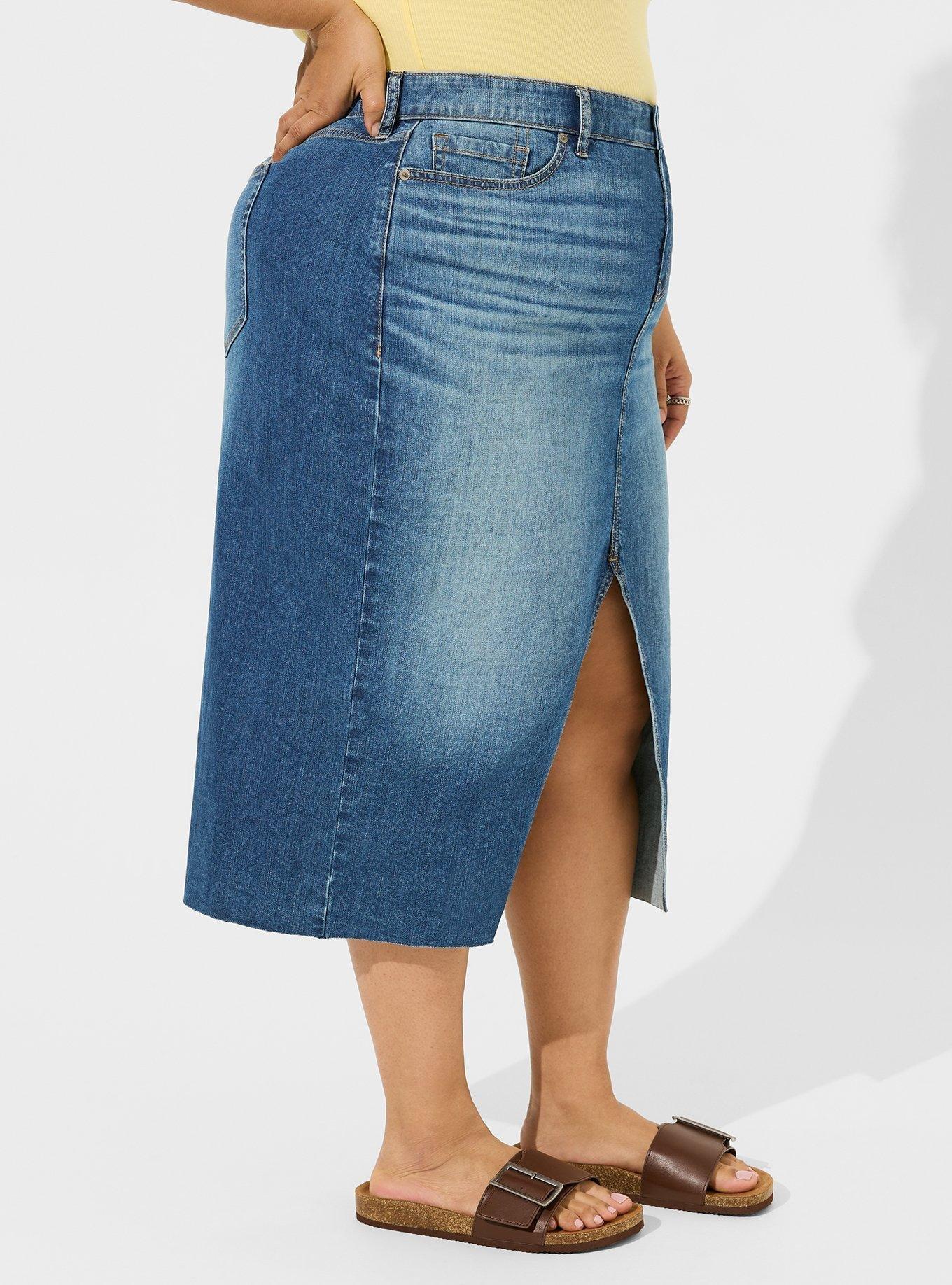 Maxi Denim Slit Front Skirt