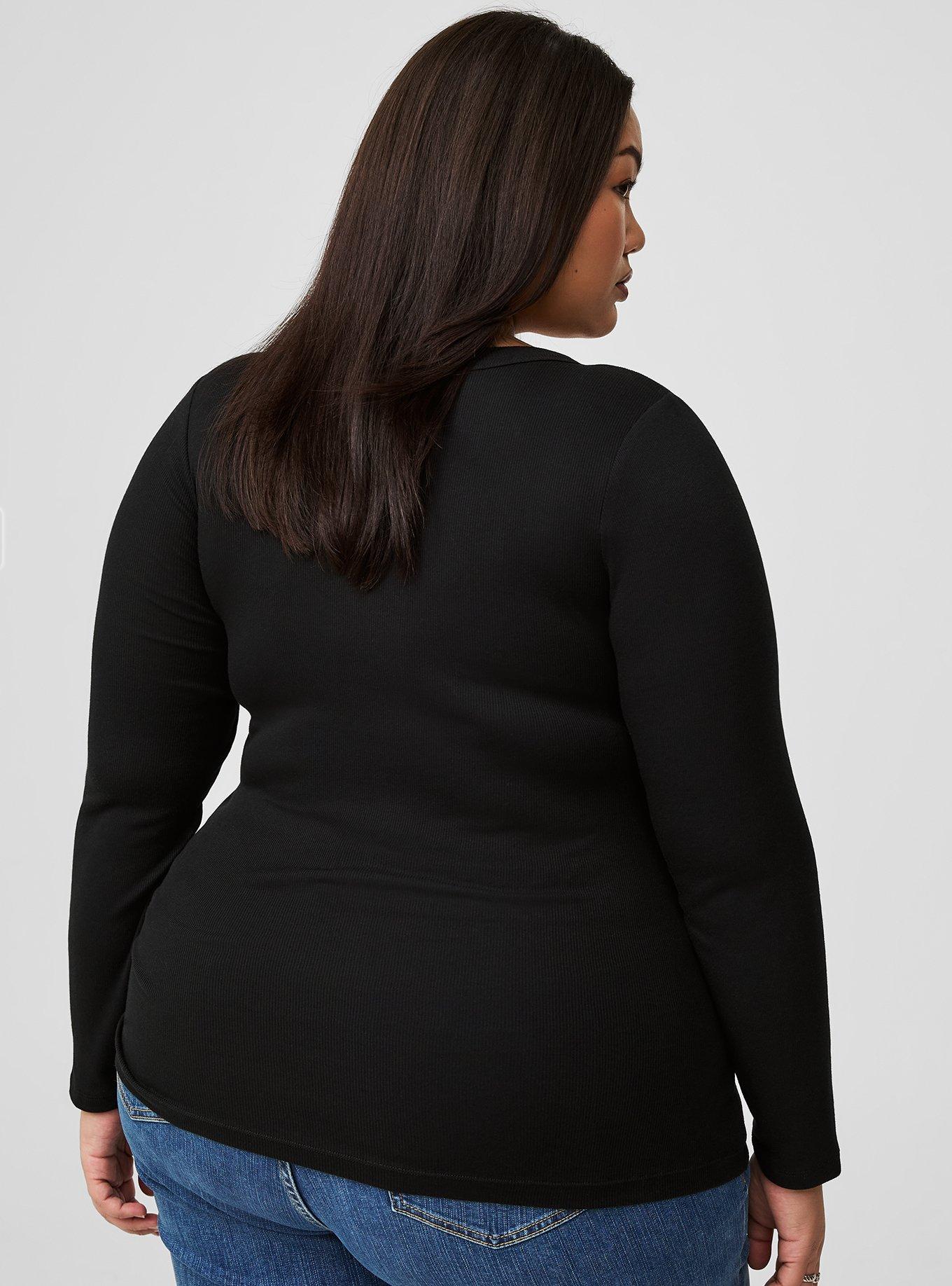 Plus Size - Cotton Modal Rib Curved Henley Long Sleeve Top - Torrid