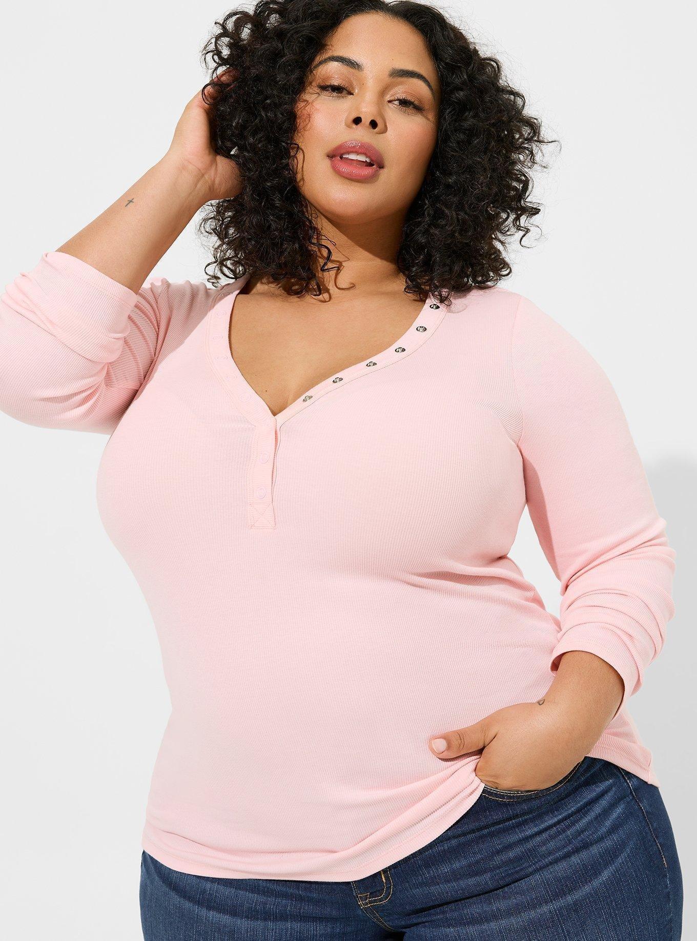 Plus Size - Cotton Modal Rib Curved Henley Long Sleeve Top - Torrid