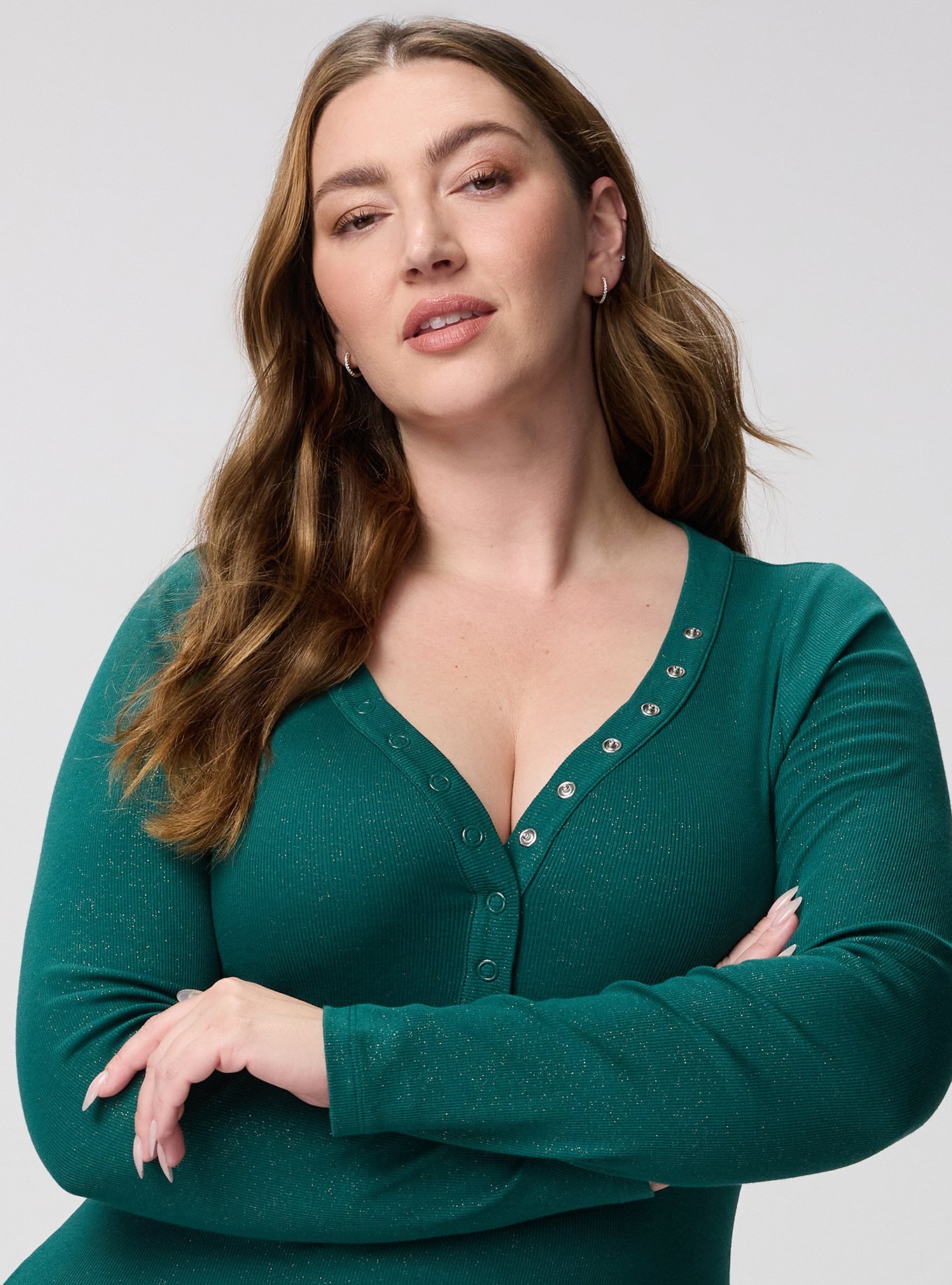 Cotton Modal Rib Curved Henley LS Top, BOTANICAL GARDEN, alternate