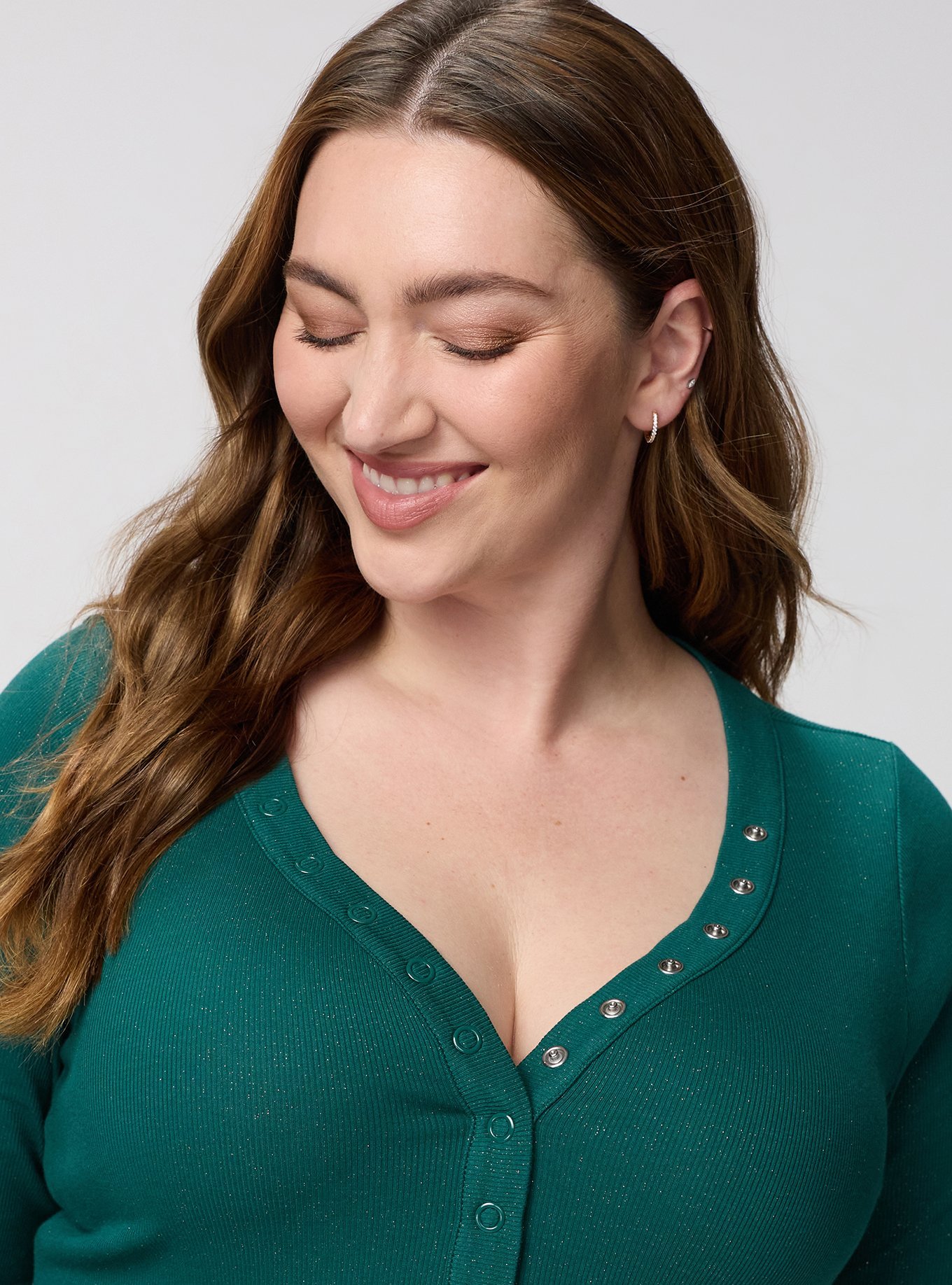 Cotton Modal Rib Curved Henley LS Top, BOTANICAL GARDEN, alternate