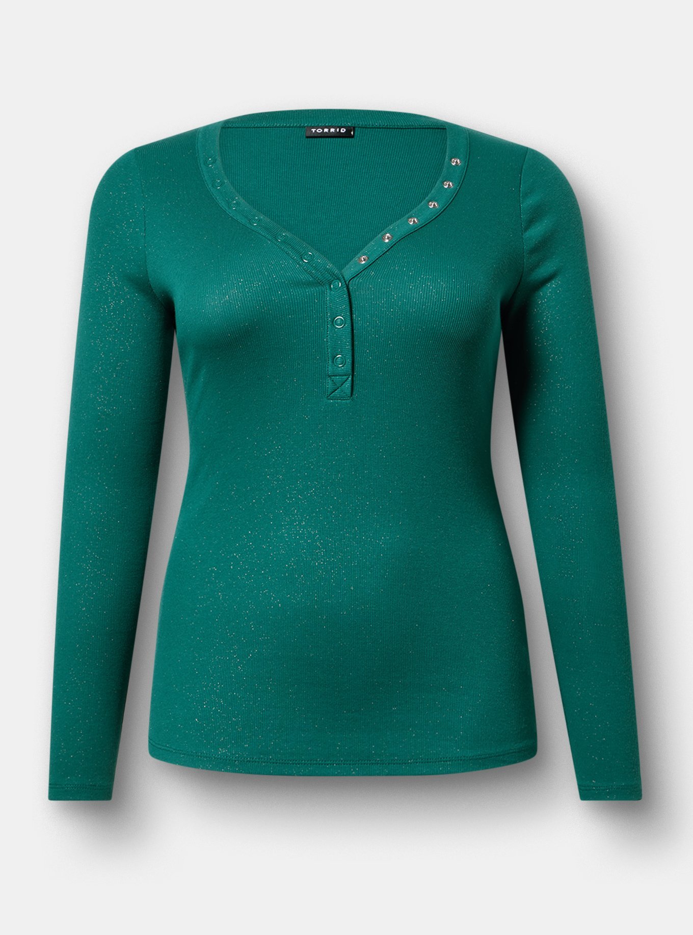 Cotton Modal Rib Curved Henley LS Top, BOTANICAL GARDEN, flat