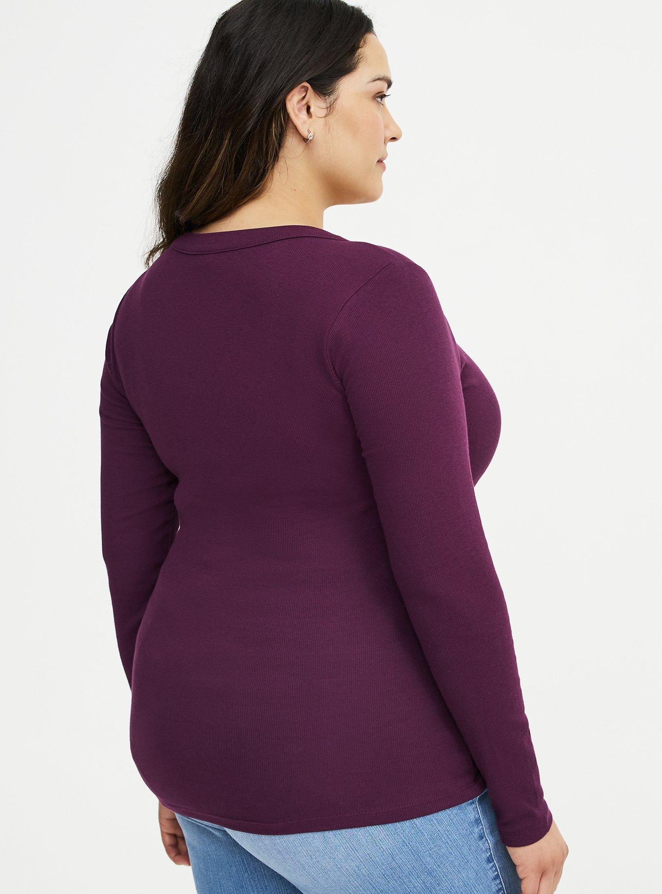 Ribbed Henley Long Sleeve Top, POTENT PURPLE, alternate