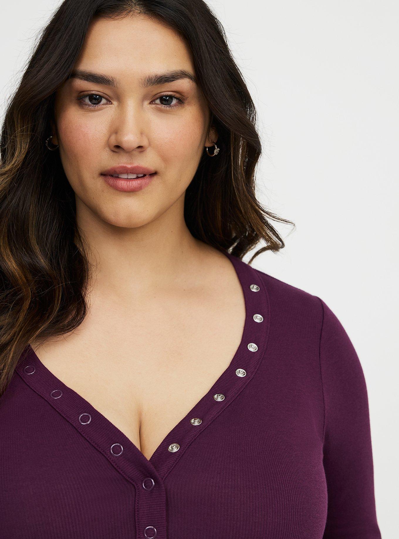 Ribbed Henley Long Sleeve Top, POTENT PURPLE, alternate