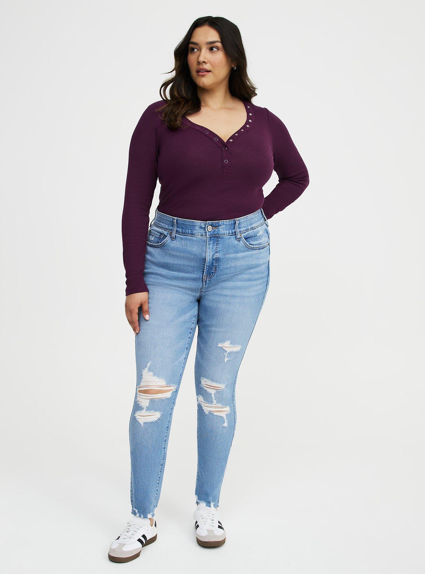 Ribbed Henley Long Sleeve Top, POTENT PURPLE, alternate