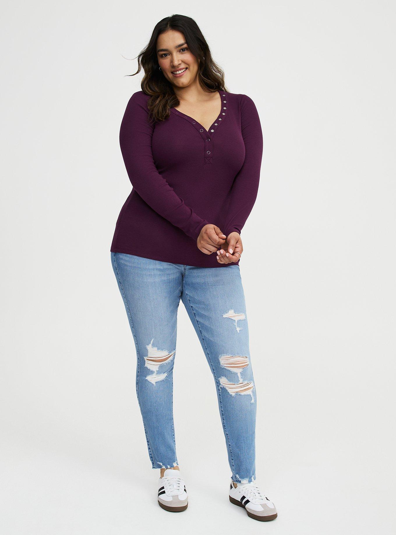 Ribbed Henley Long Sleeve Top, POTENT PURPLE, alternate