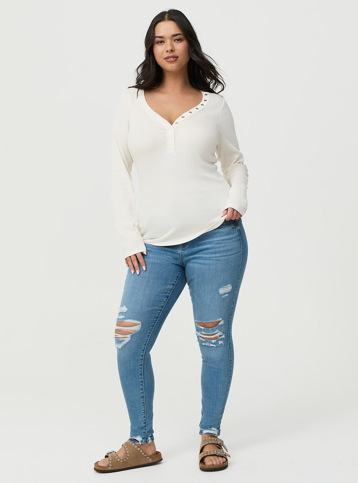 Ribbed Henley Long Sleeve Top, WHISPER WHITE, alternate