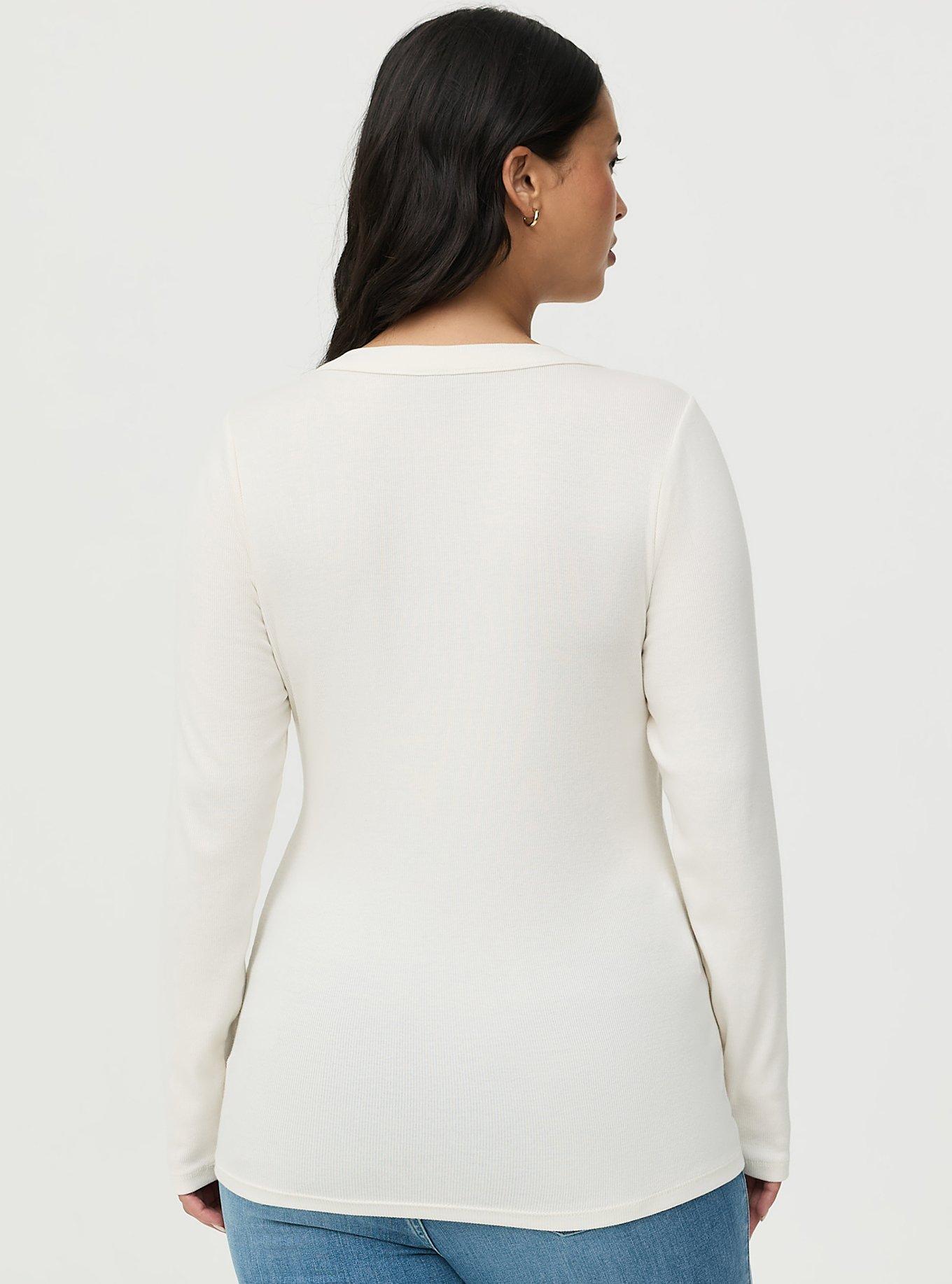 Ribbed Henley Long Sleeve Top, WHISPER WHITE, alternate