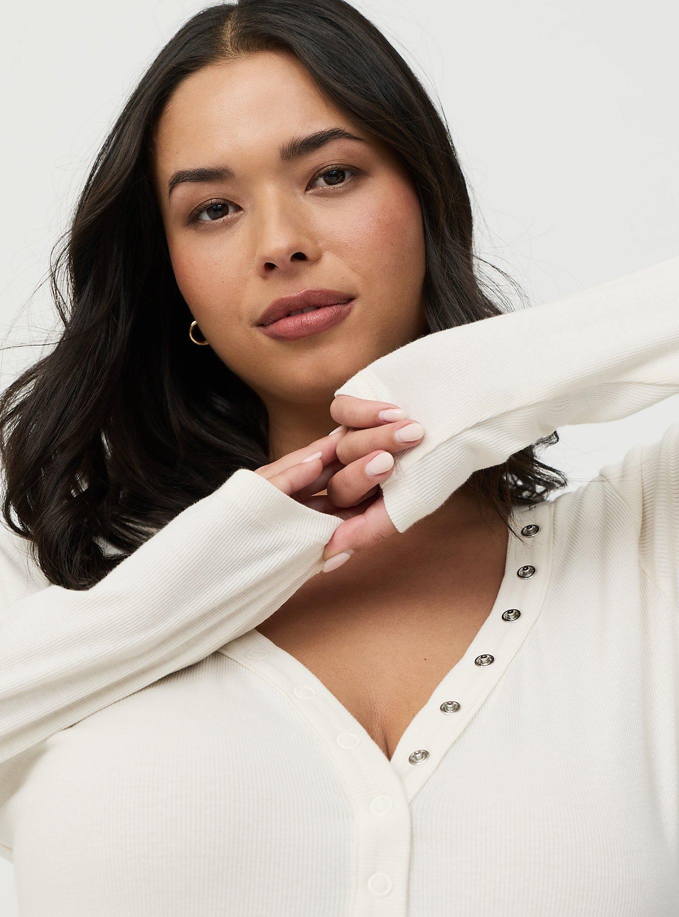 Ribbed Henley Long Sleeve Top, WHISPER WHITE, alternate