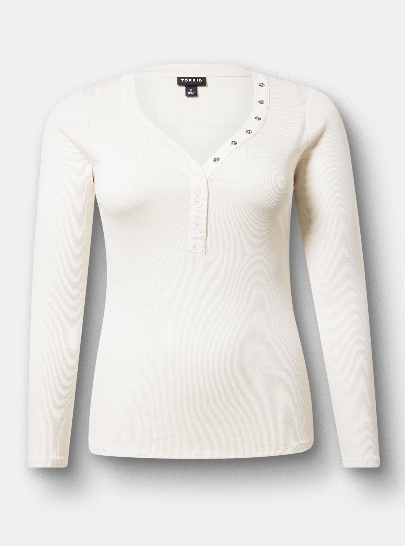 Ribbed Henley Long Sleeve Top, WHISPER WHITE, hi-res