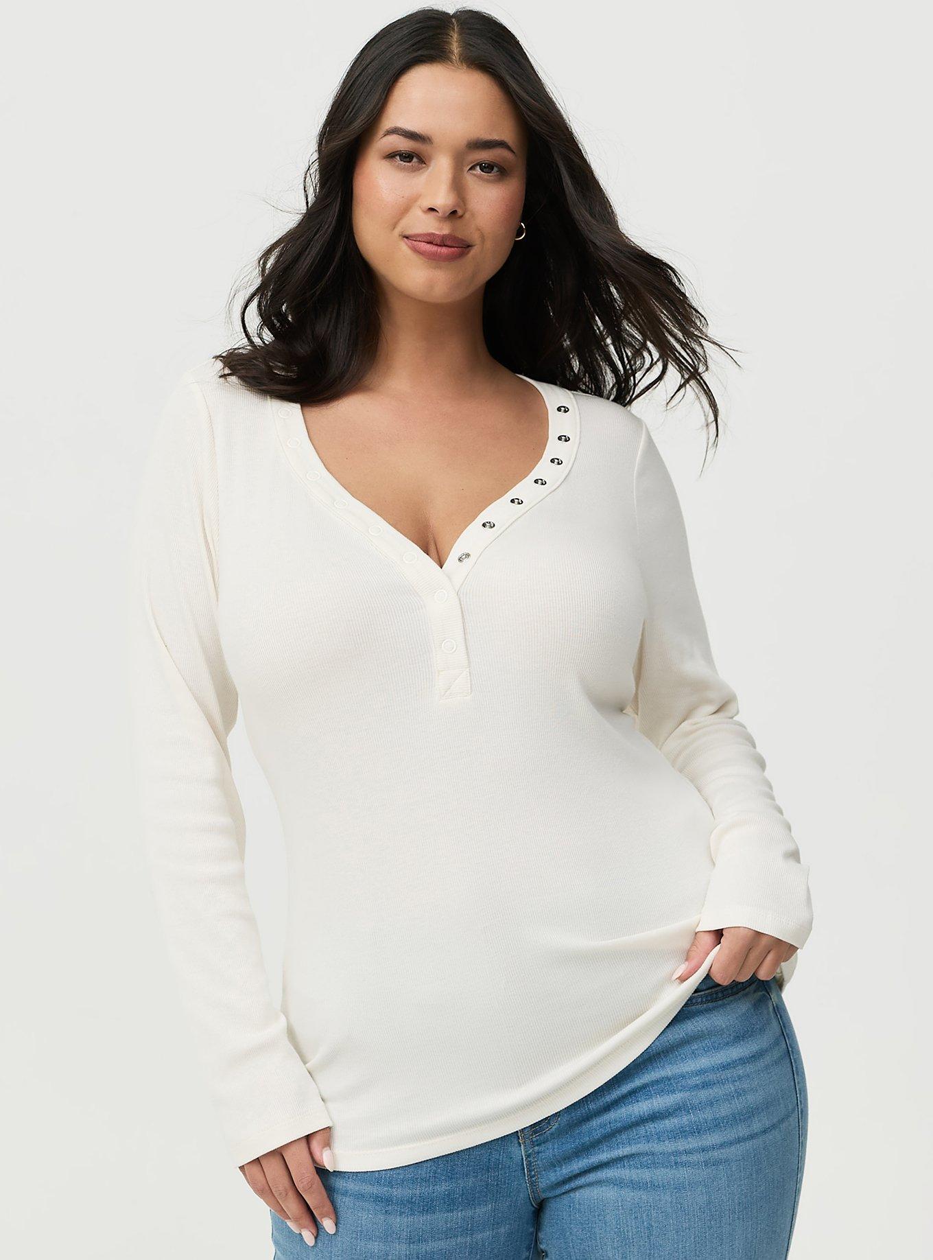 Ribbed Henley Long Sleeve Top, WHISPER WHITE, hi-res