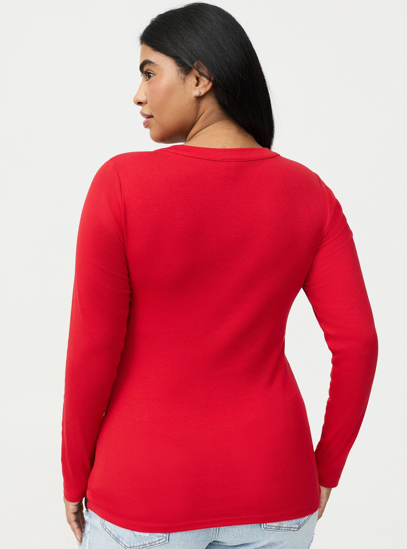 Ribbed Henley Long Sleeve Top