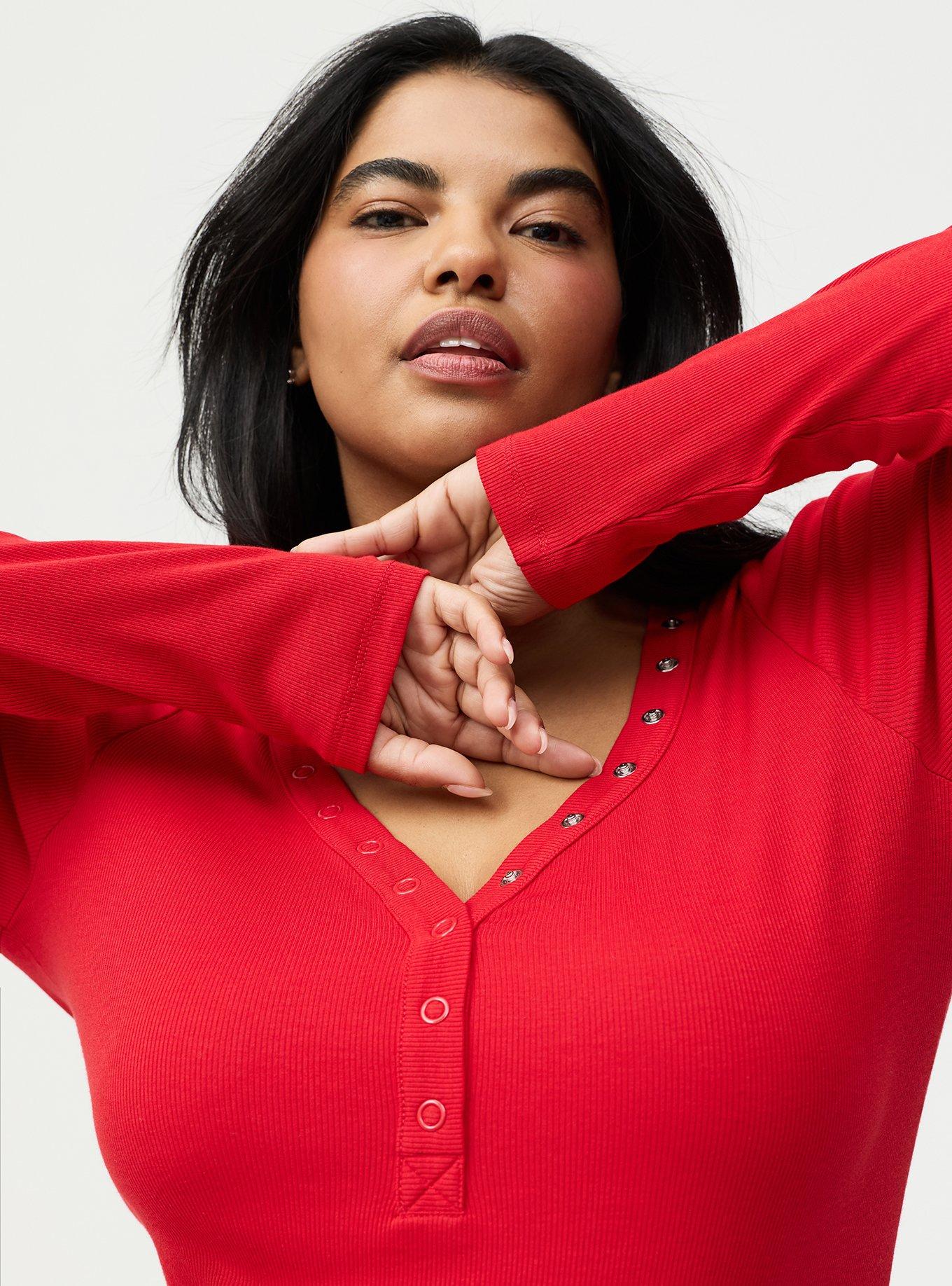 Ribbed Henley Long Sleeve Top, URBAN RED, alternate