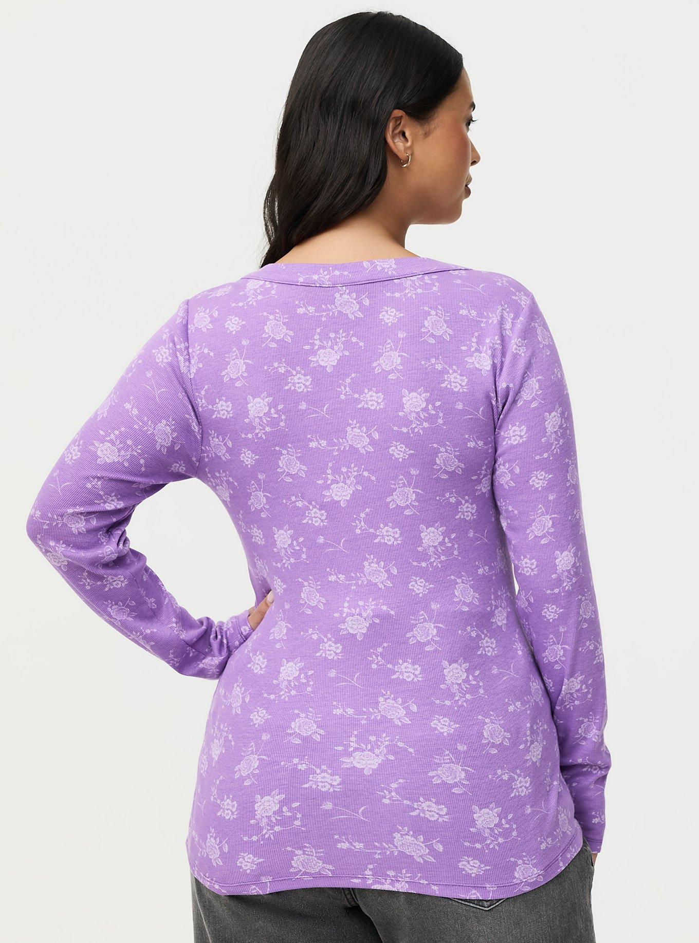 Ribbed Henley Long Sleeve Top, GARDEN FLORAL HYACINTH, alternate