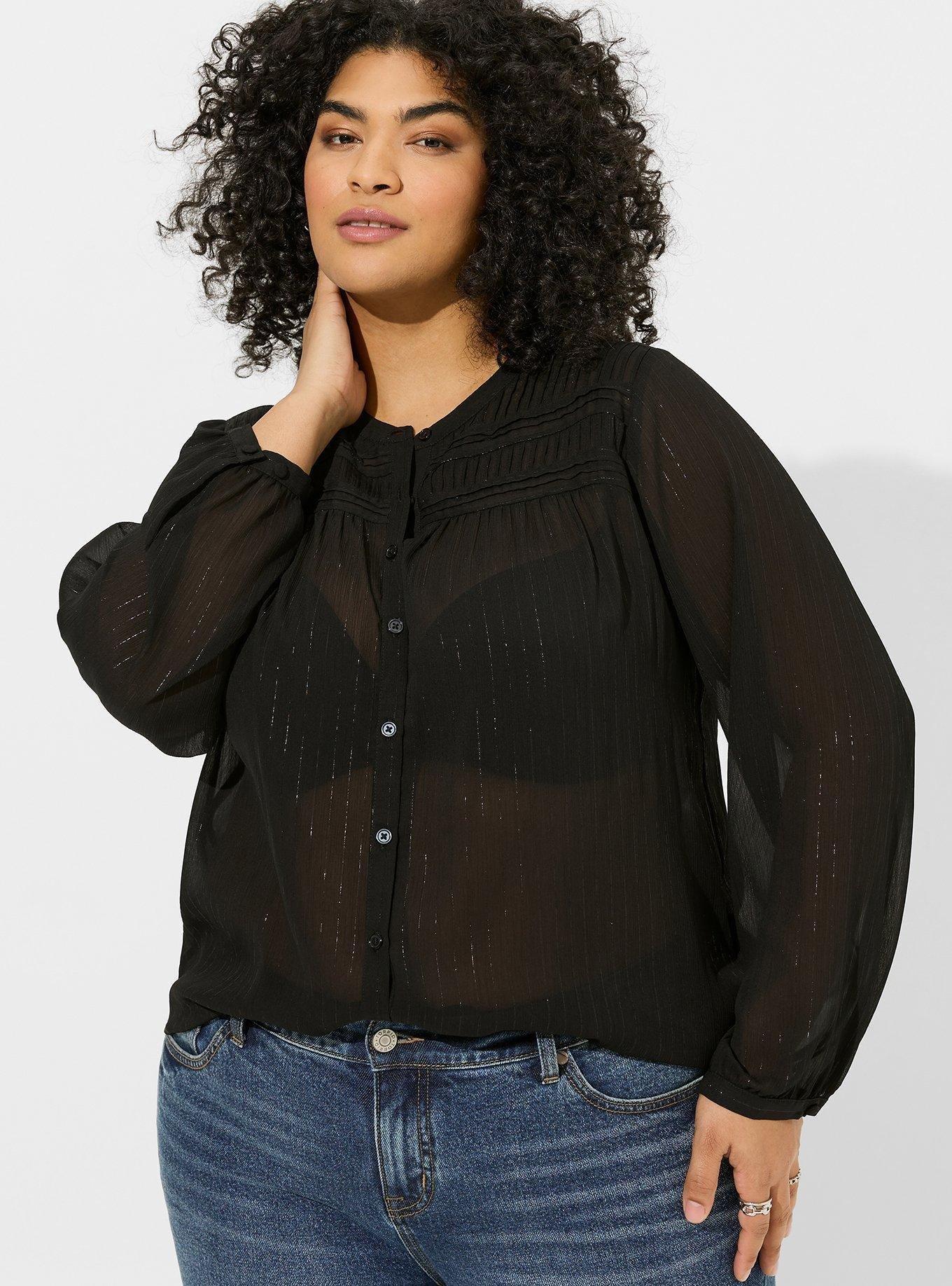 TORRID Crinkle Chiffon Lace Trim Top