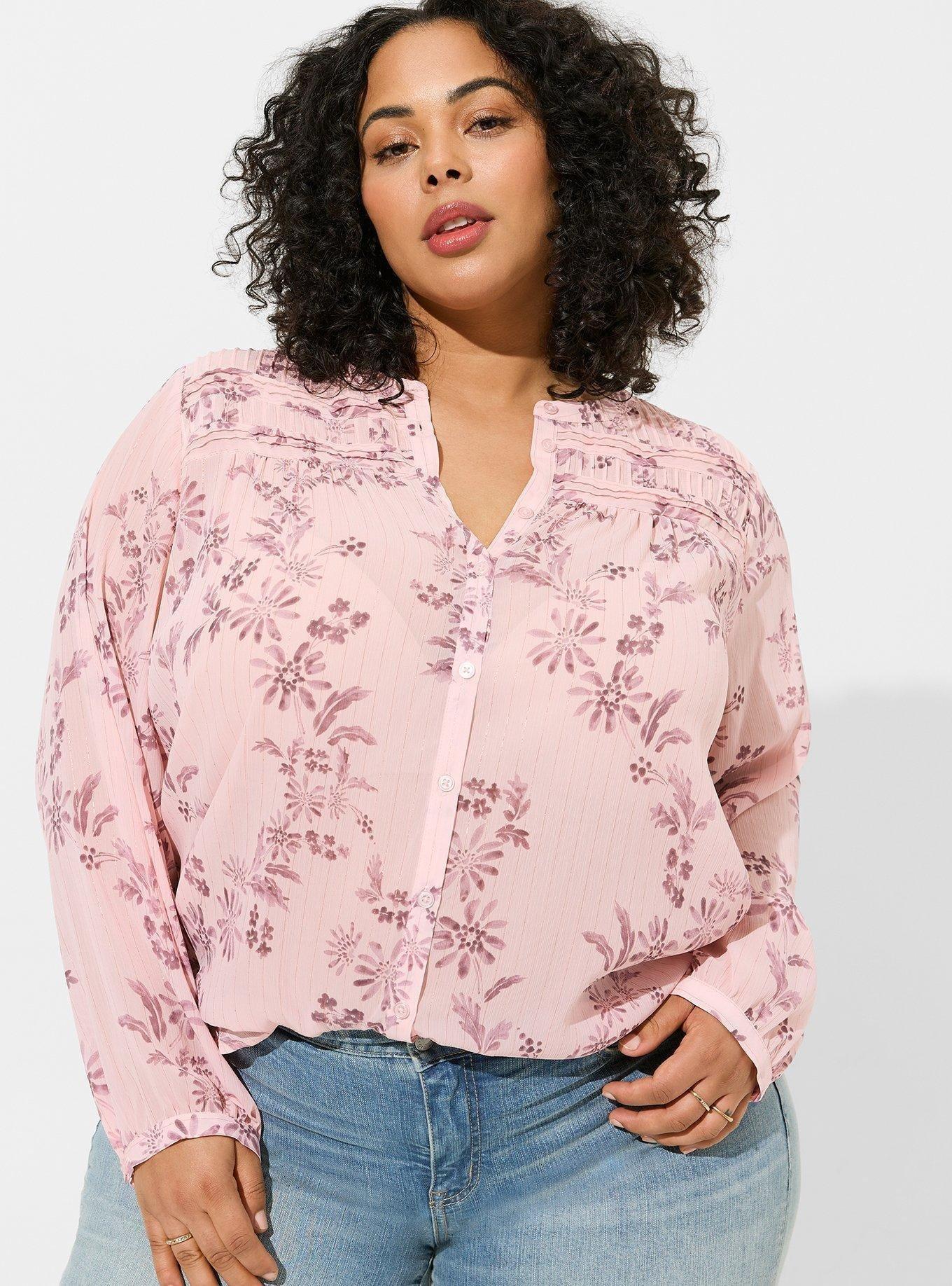 Plus Size - Crinkle Chiffon with Lurex Pintuck Long Sleeve - Torrid