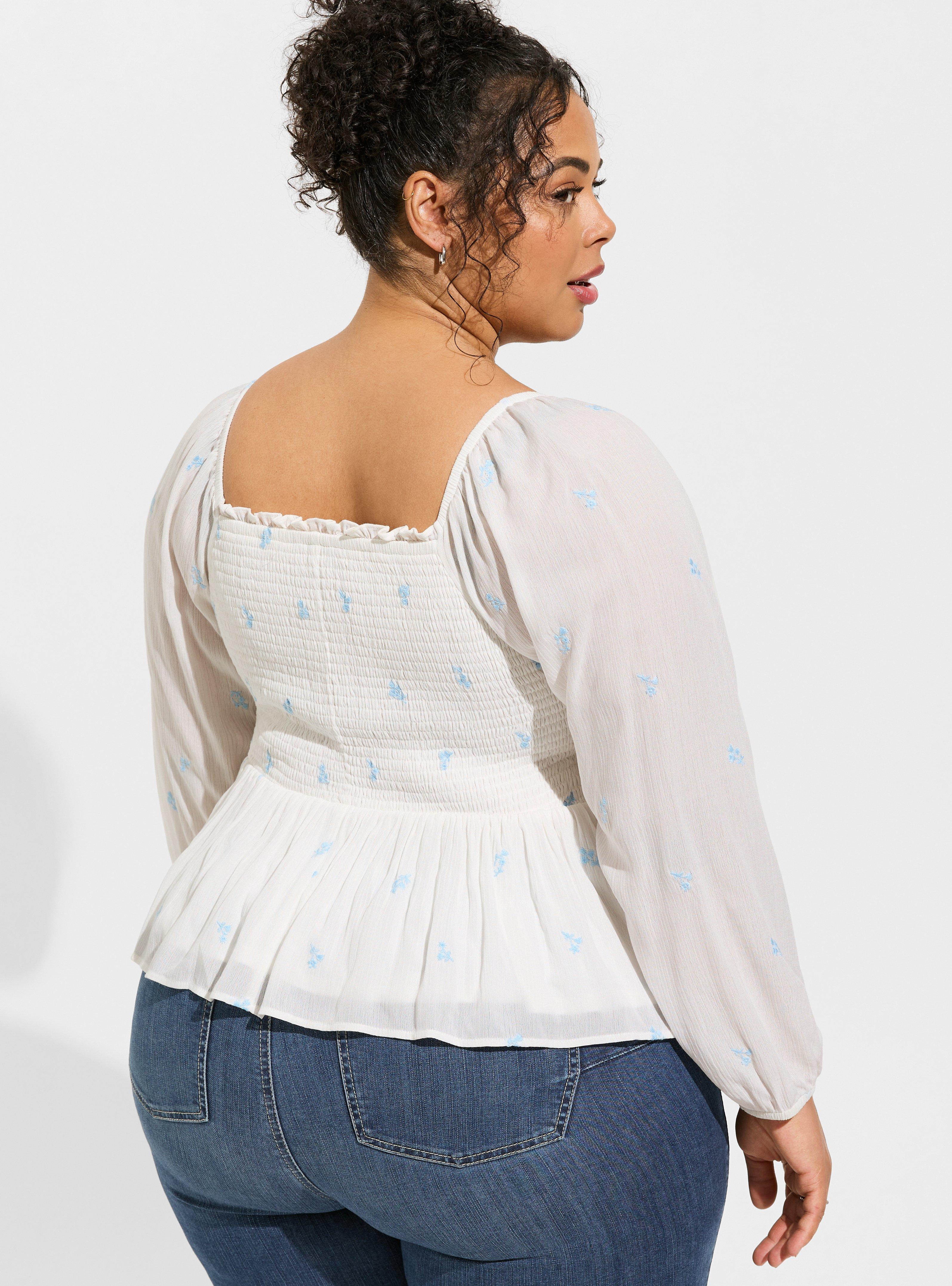 Embroidered Smocked Crop Blouse