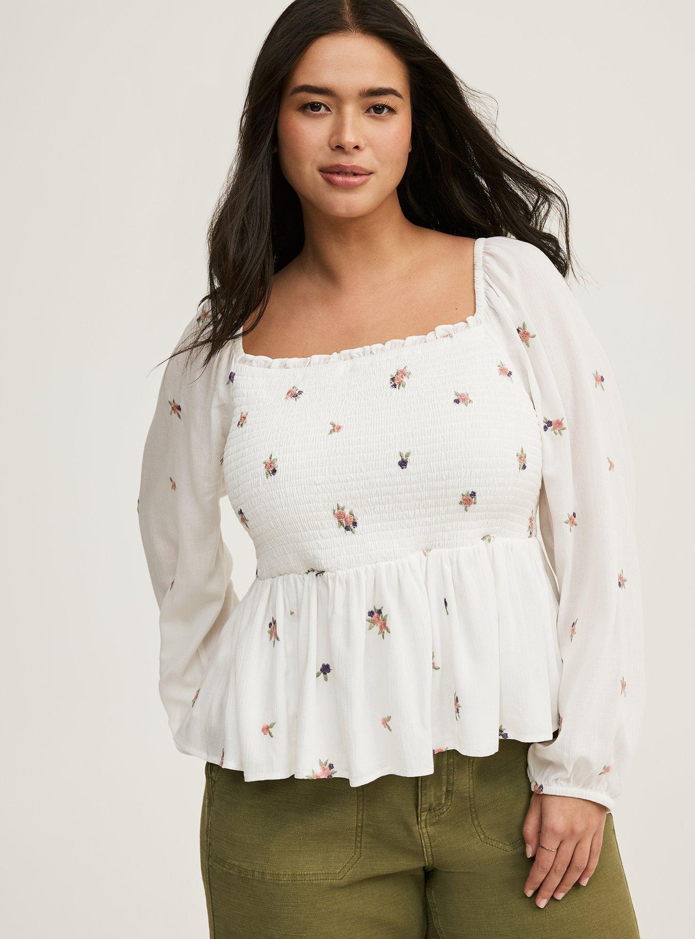 Embroidered Smocked Crop Blouse
