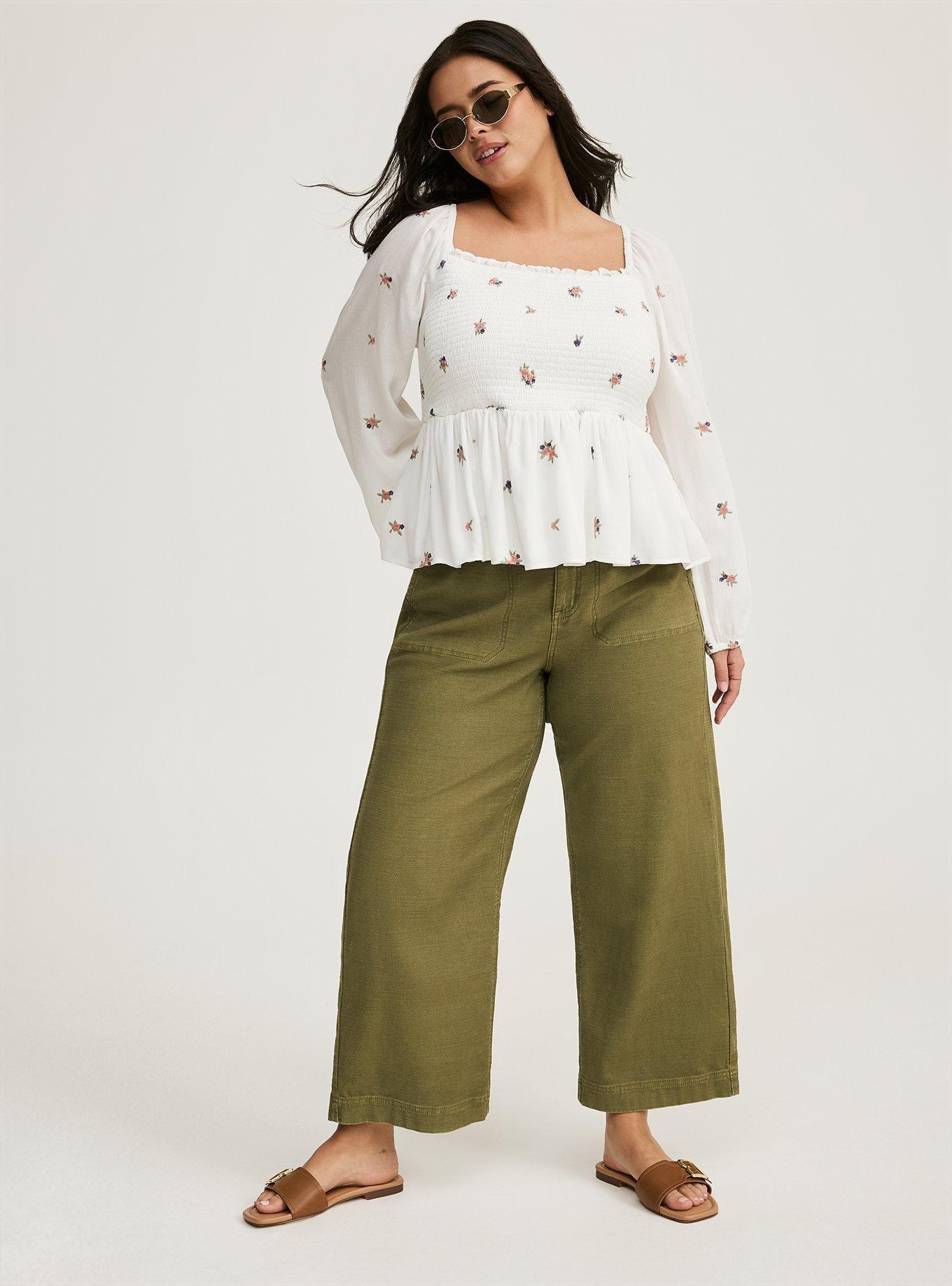 Embroidered Smocked Crop Blouse