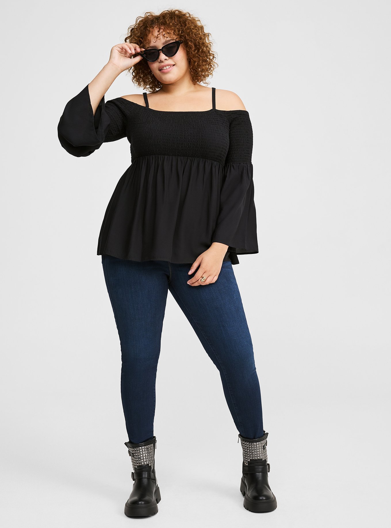 Plus Size - Challis Cold Shoulder Smocked Blouse - Torrid