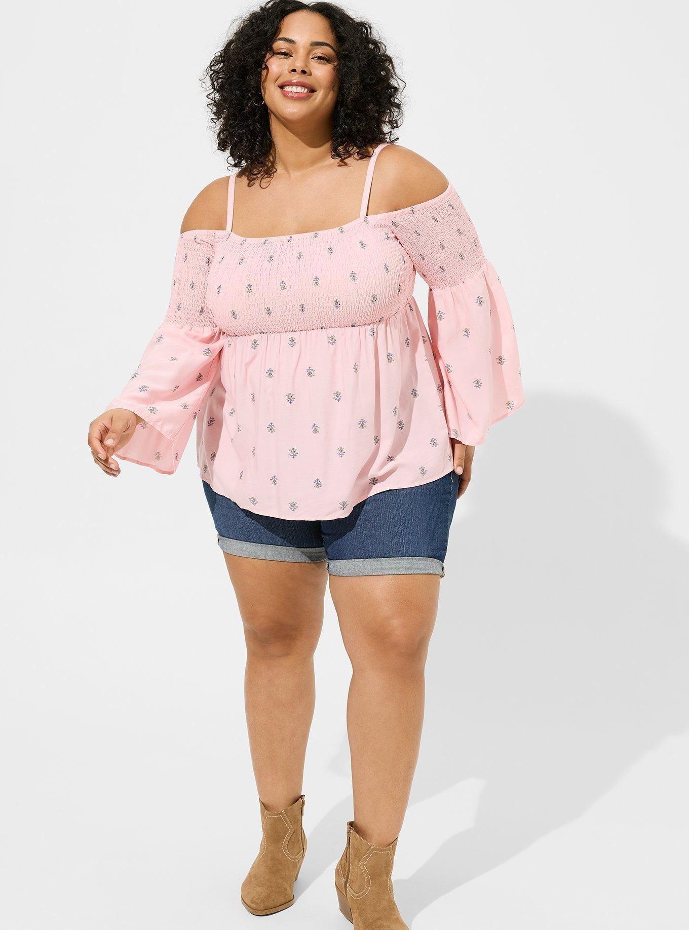 Challis Cold Shoulder Smocked Blouse