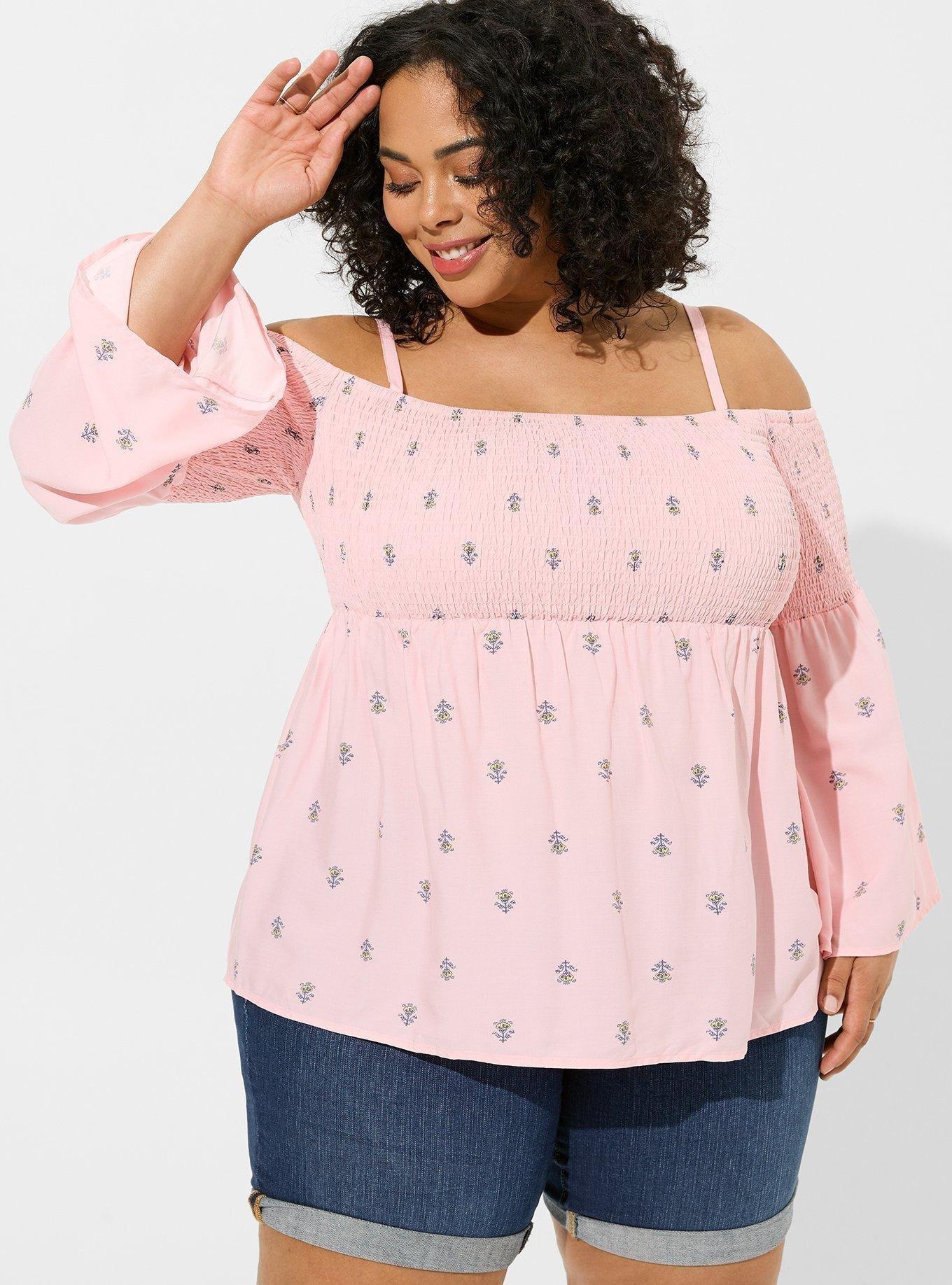 Torrid size 4 / 26 Stretch Challis Smocked Puff Sleeve Crop Top