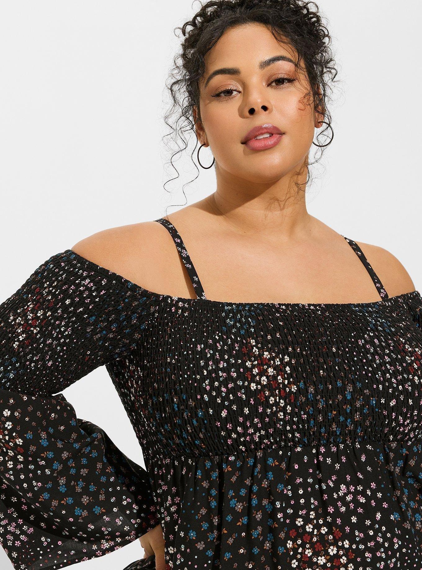 Plus Size - Challis Cold Shoulder Smocked Blouse - Torrid