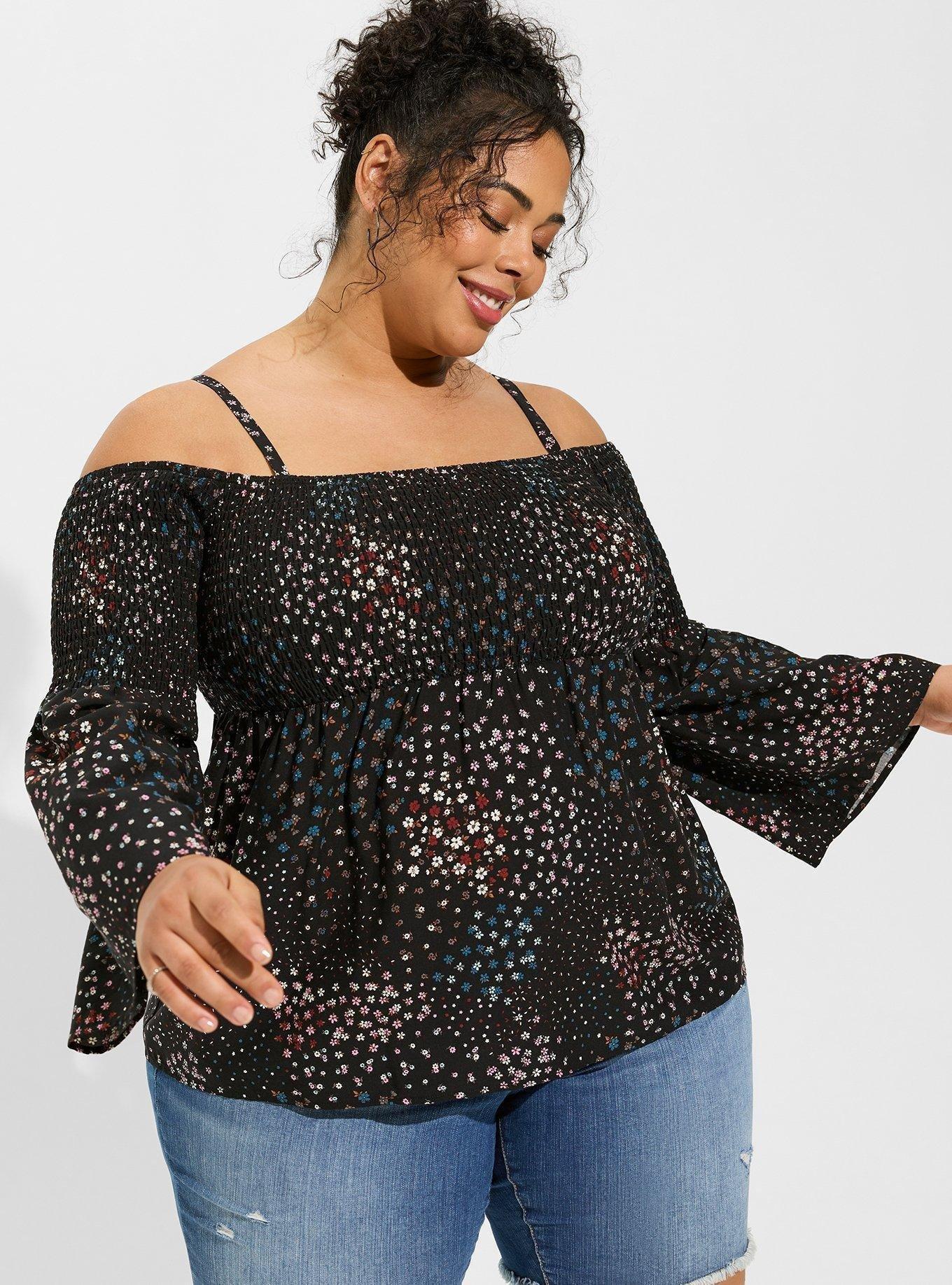 Plus Size - Challis Cold Shoulder Smocked Blouse - Torrid