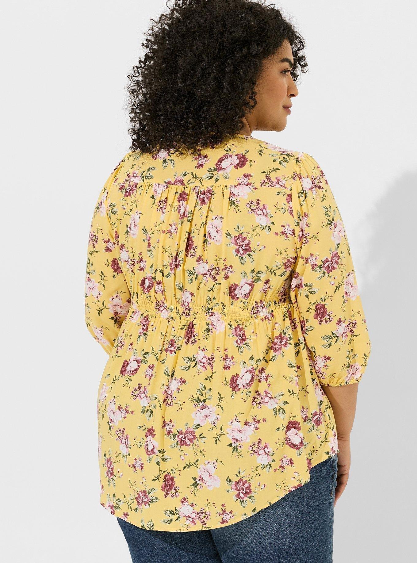 Plus Size - Challis Smocked 3/4 Sleeve Top - Torrid