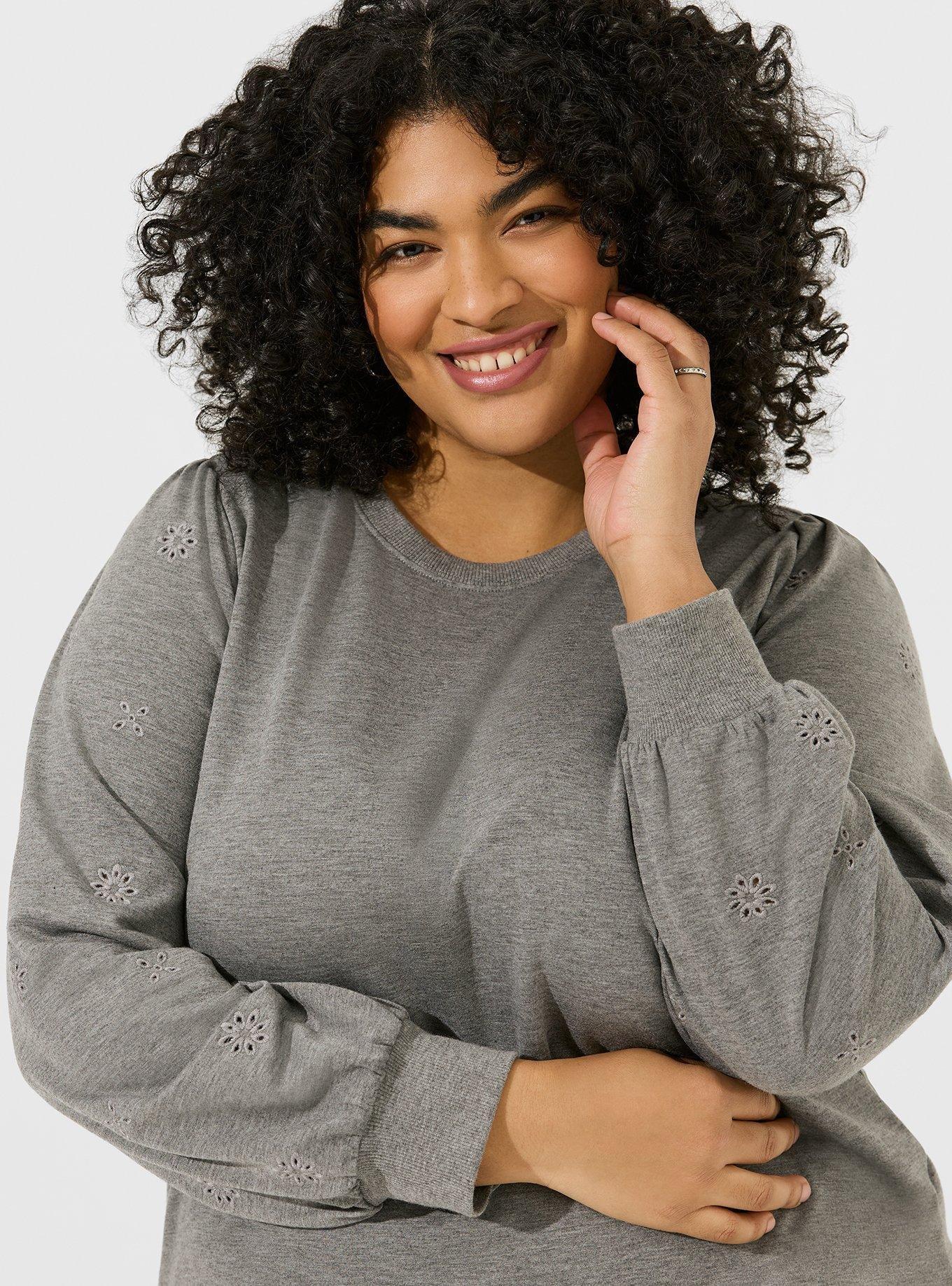 Plus Size - Lightweight French Terry Eyelet Sleeve Sweatshirt - Torrid