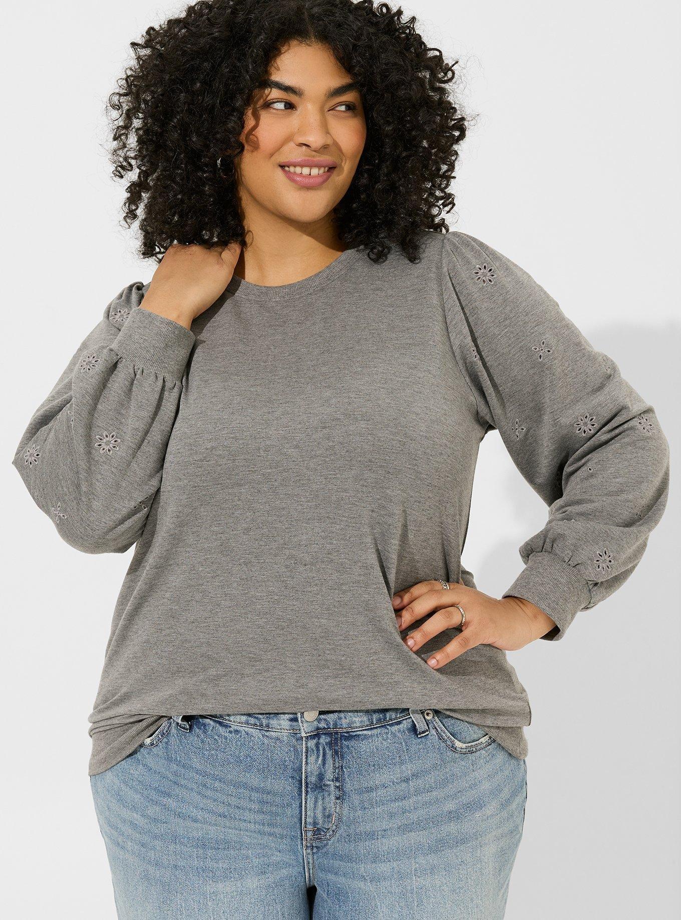 Plus Size - Lightweight French Terry Eyelet Sleeve Sweatshirt - Torrid