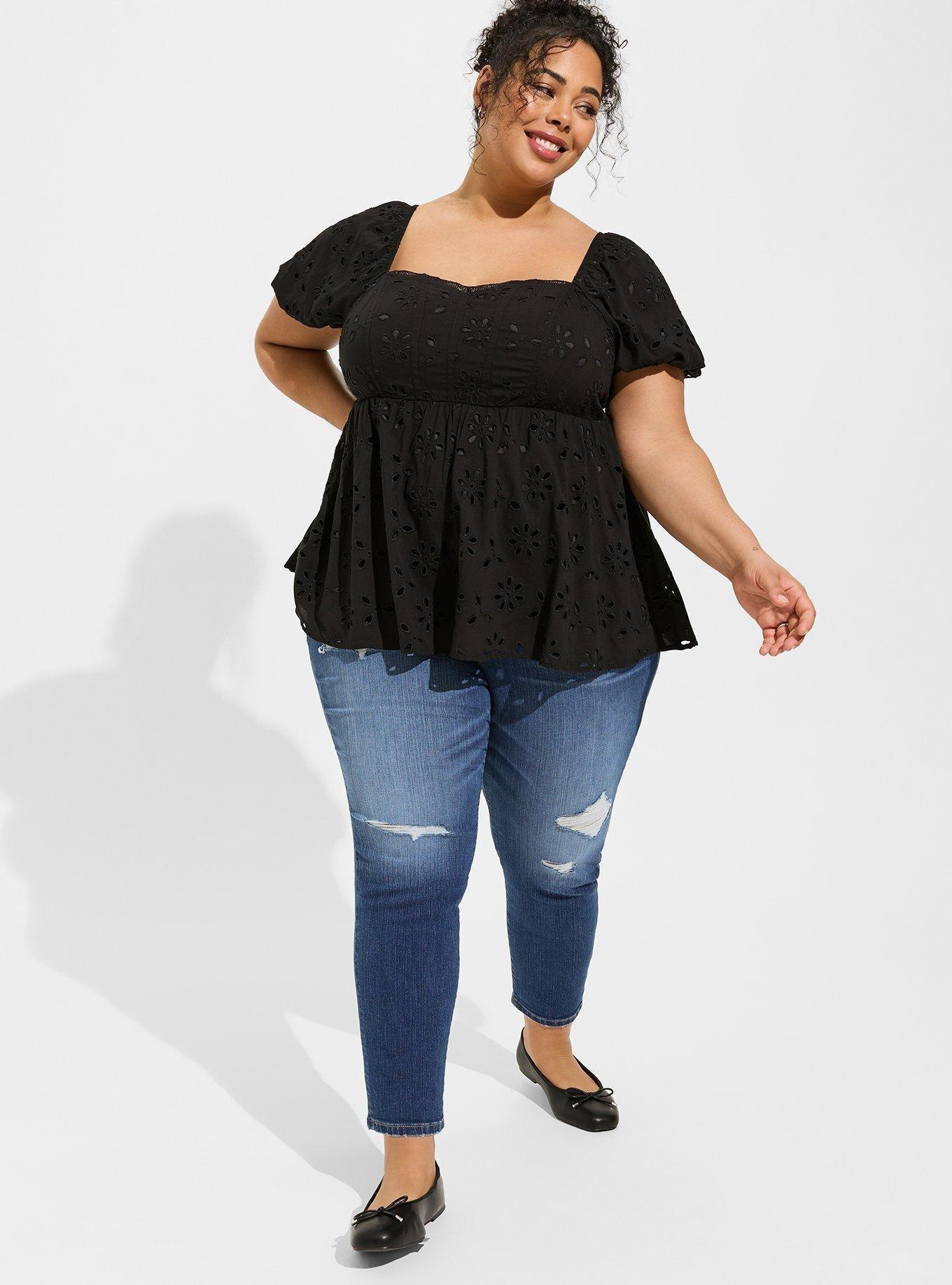 Plus Size - Babydoll Eyelet Challis Blouse - Torrid