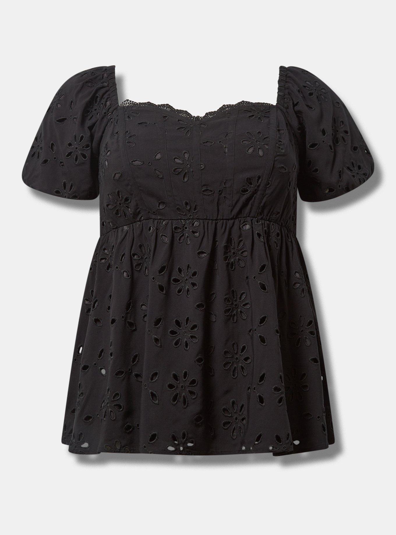 Babydoll Eyelet Challis Blouse, , flat