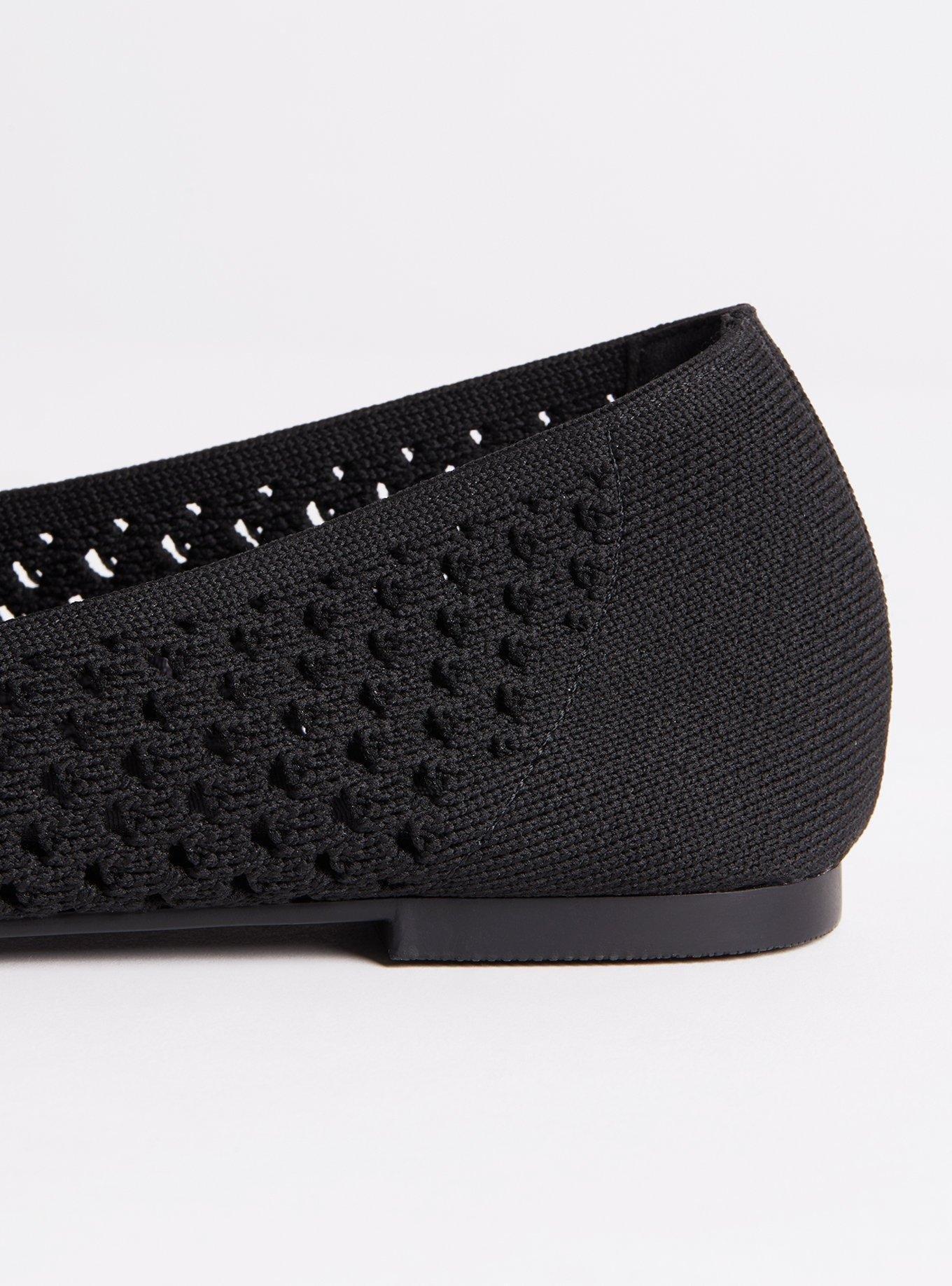 Almond Toe Fly Knit Flat (WW), BLACK, alternate