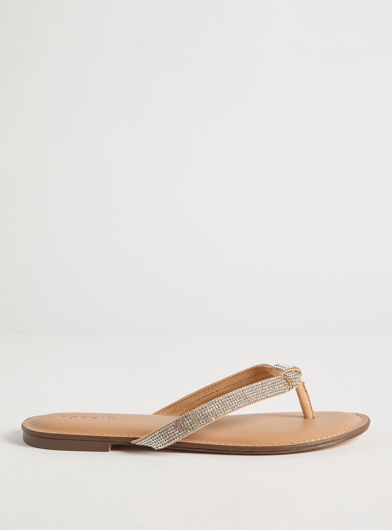 Rhinestone Knot Flip Flops (WW), TAN, alternate