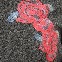 Roses Flocked Girlfriend V-Neck Long Sleeve Tee, CHARCOAL, swatch