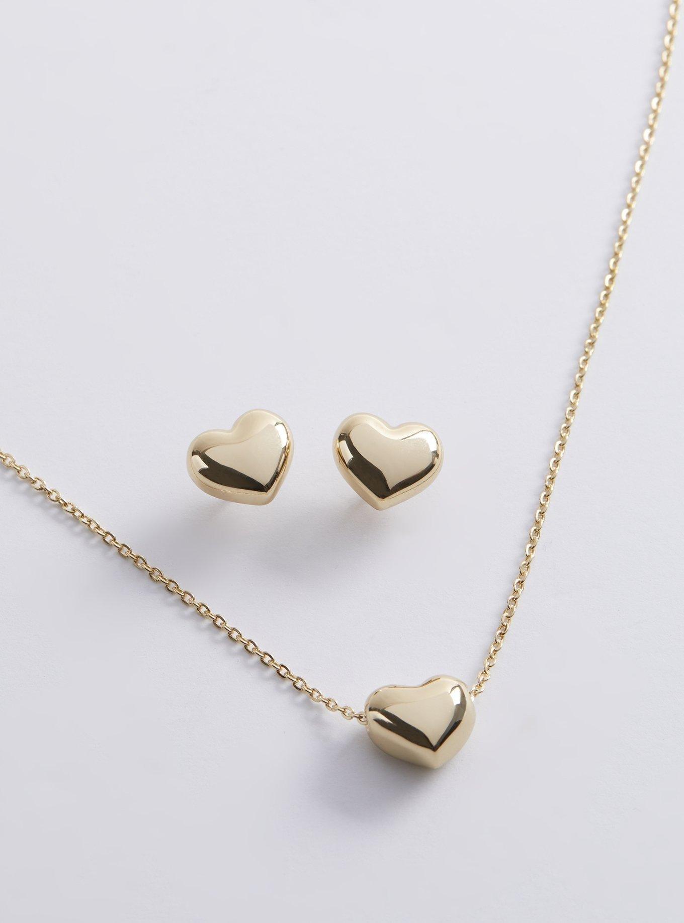 Delicate Heart Necklace And Stud Set