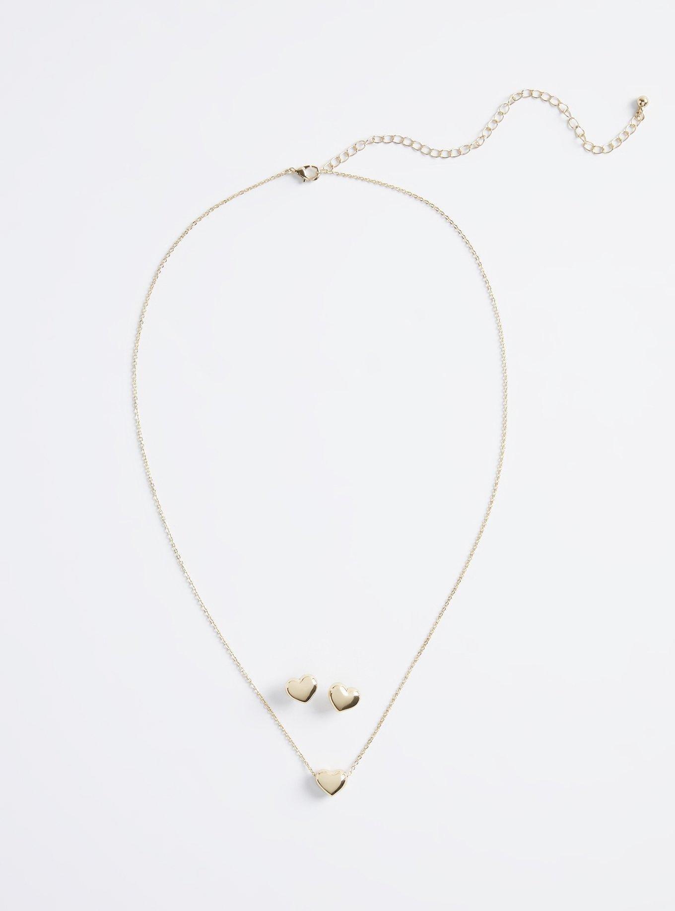 Delicate Heart Necklace And Stud Set