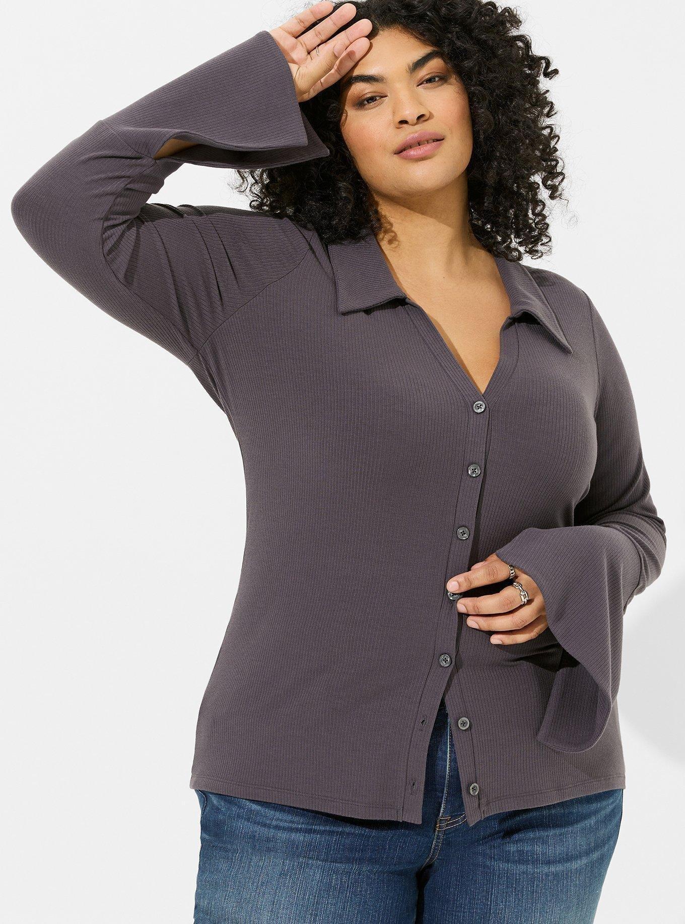 Button Front Flare Sleeve Top