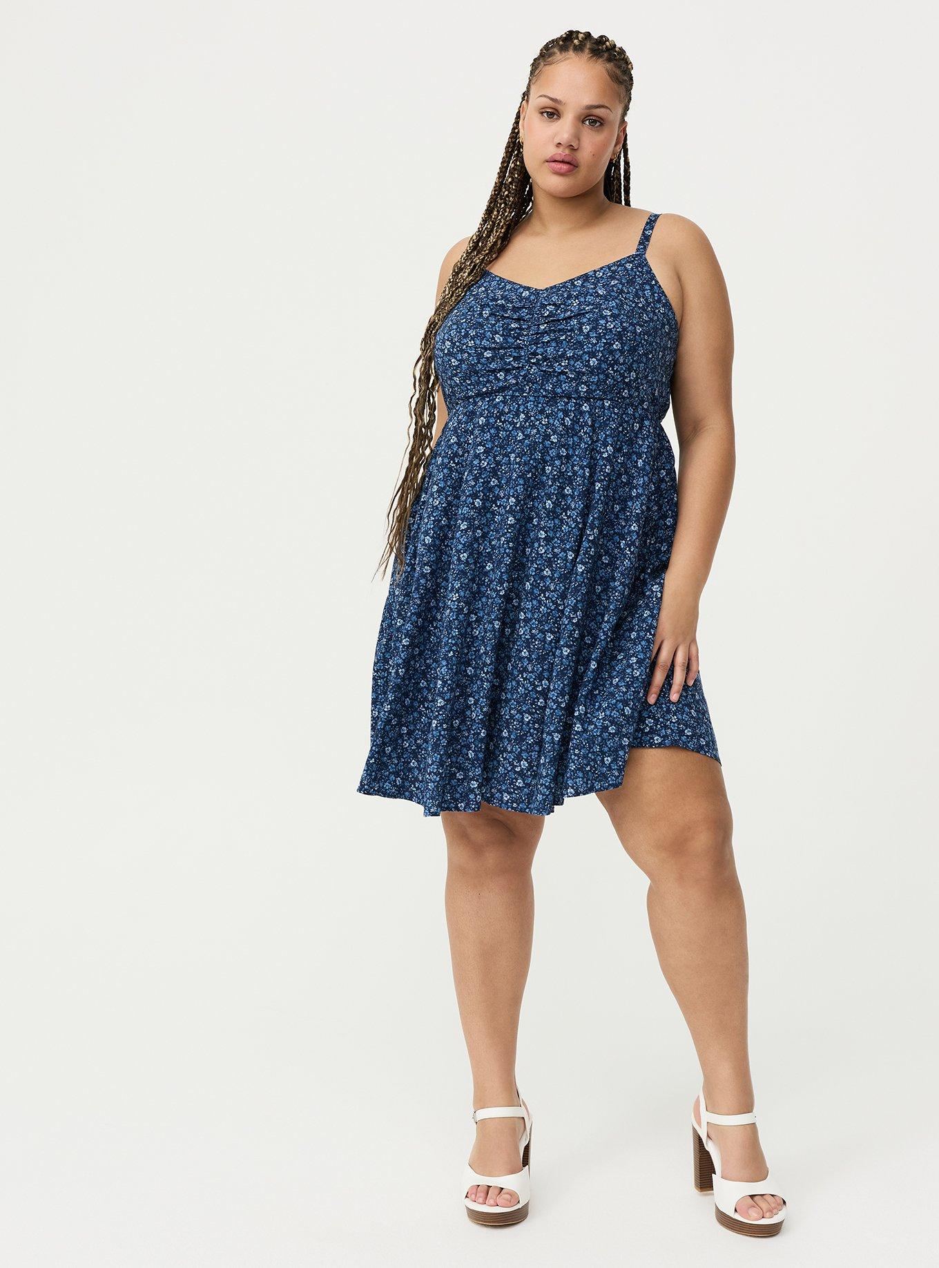 Mini Challis Skater Dress, LOVELY DITSY FLORAL BLUE, hi-res