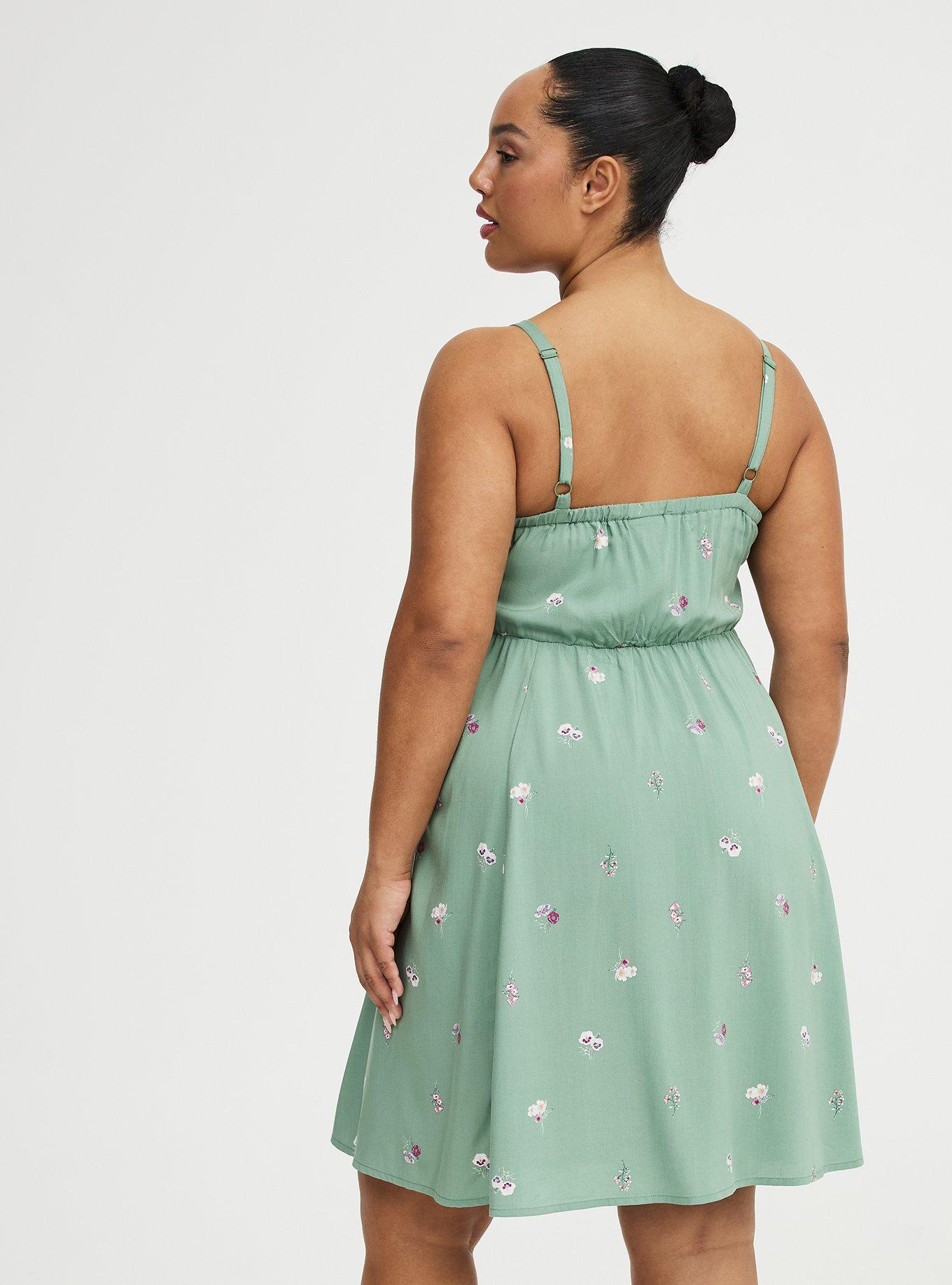 Plus Size Mini Challis Skater Dress, LIZA FLORAL GREEN, alternate