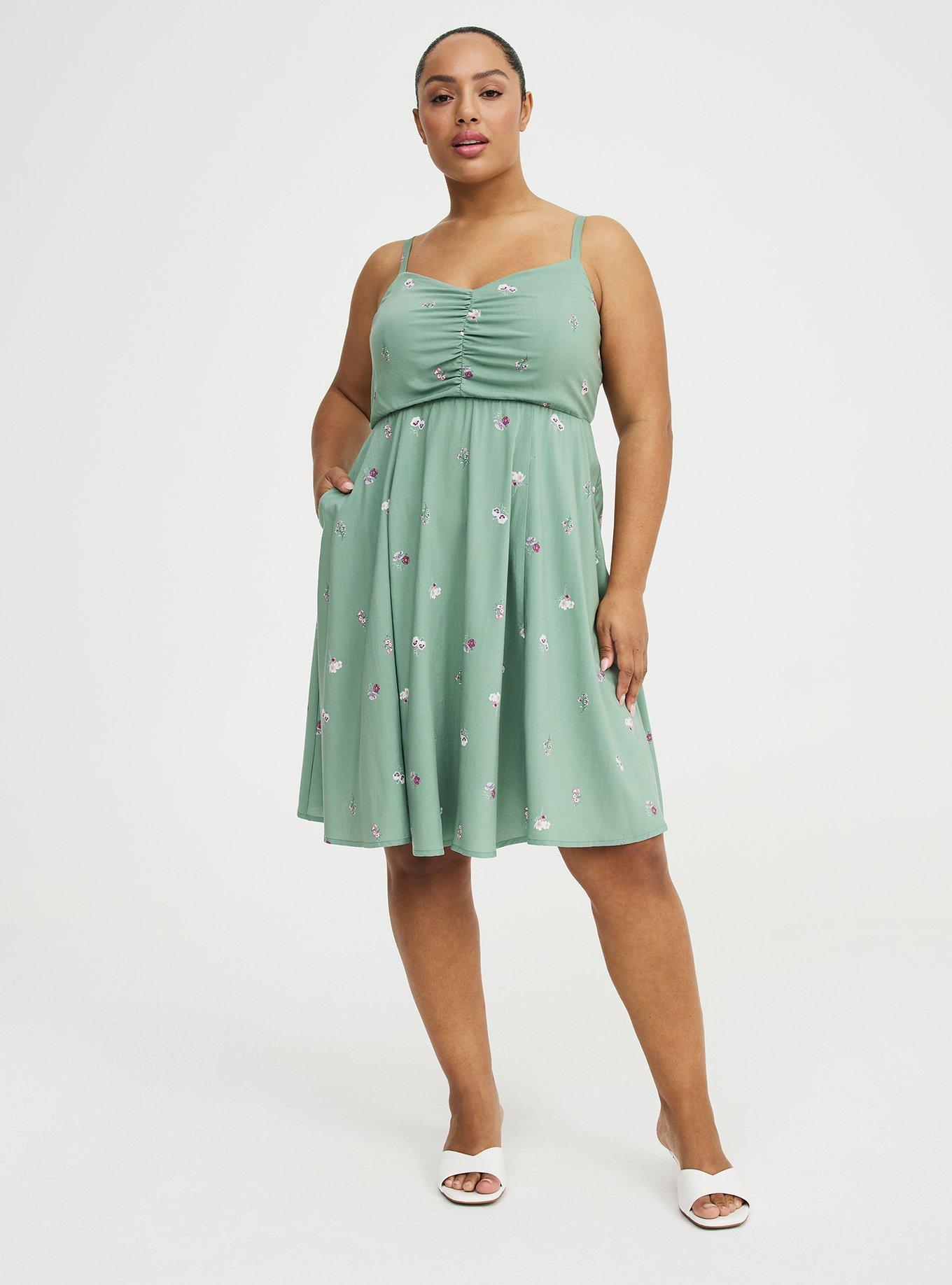 Plus Size Mini Challis Skater Dress, LIZA FLORAL GREEN, alternate