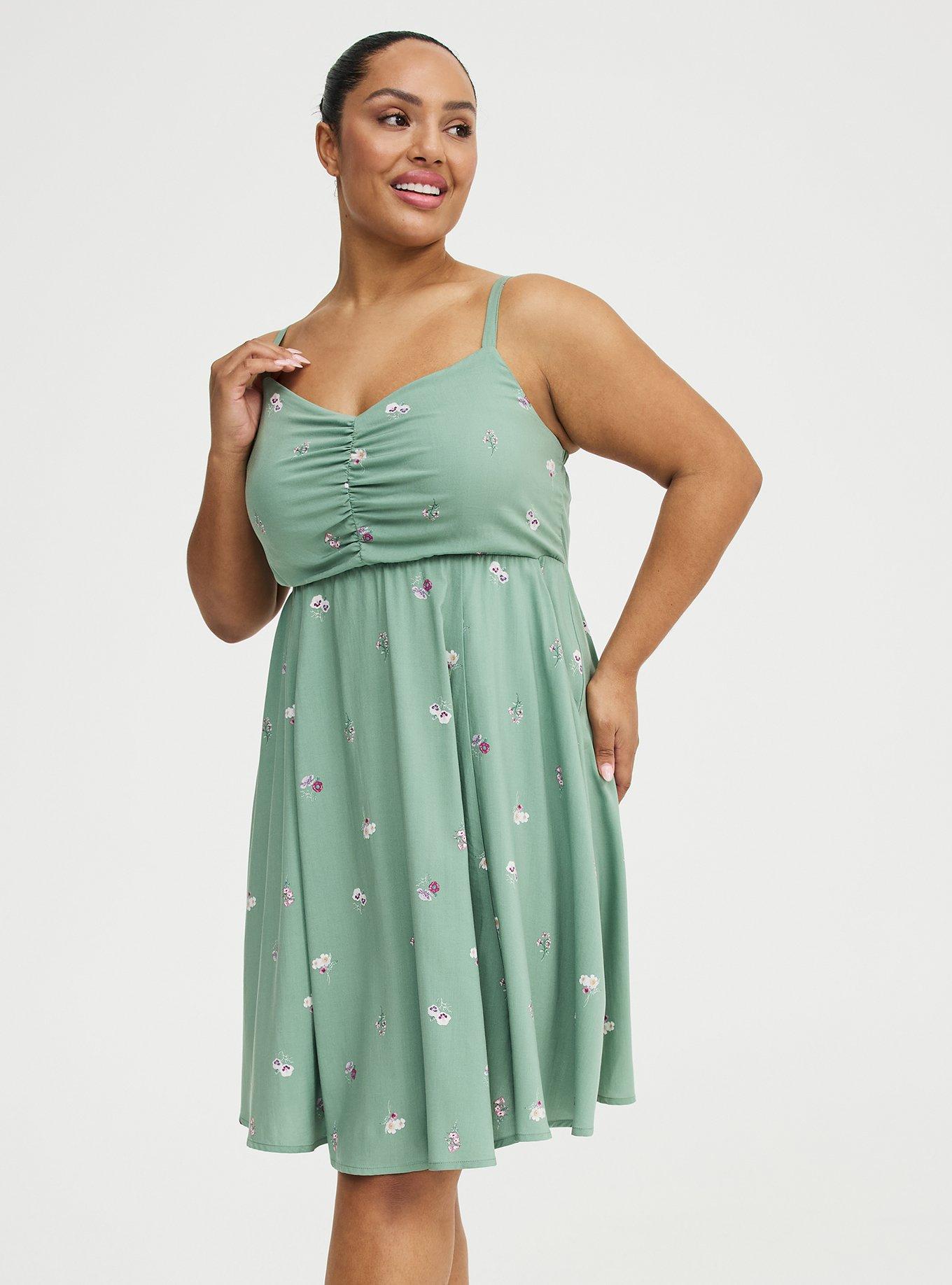 Plus Size Mini Challis Skater Dress, LIZA FLORAL GREEN, alternate