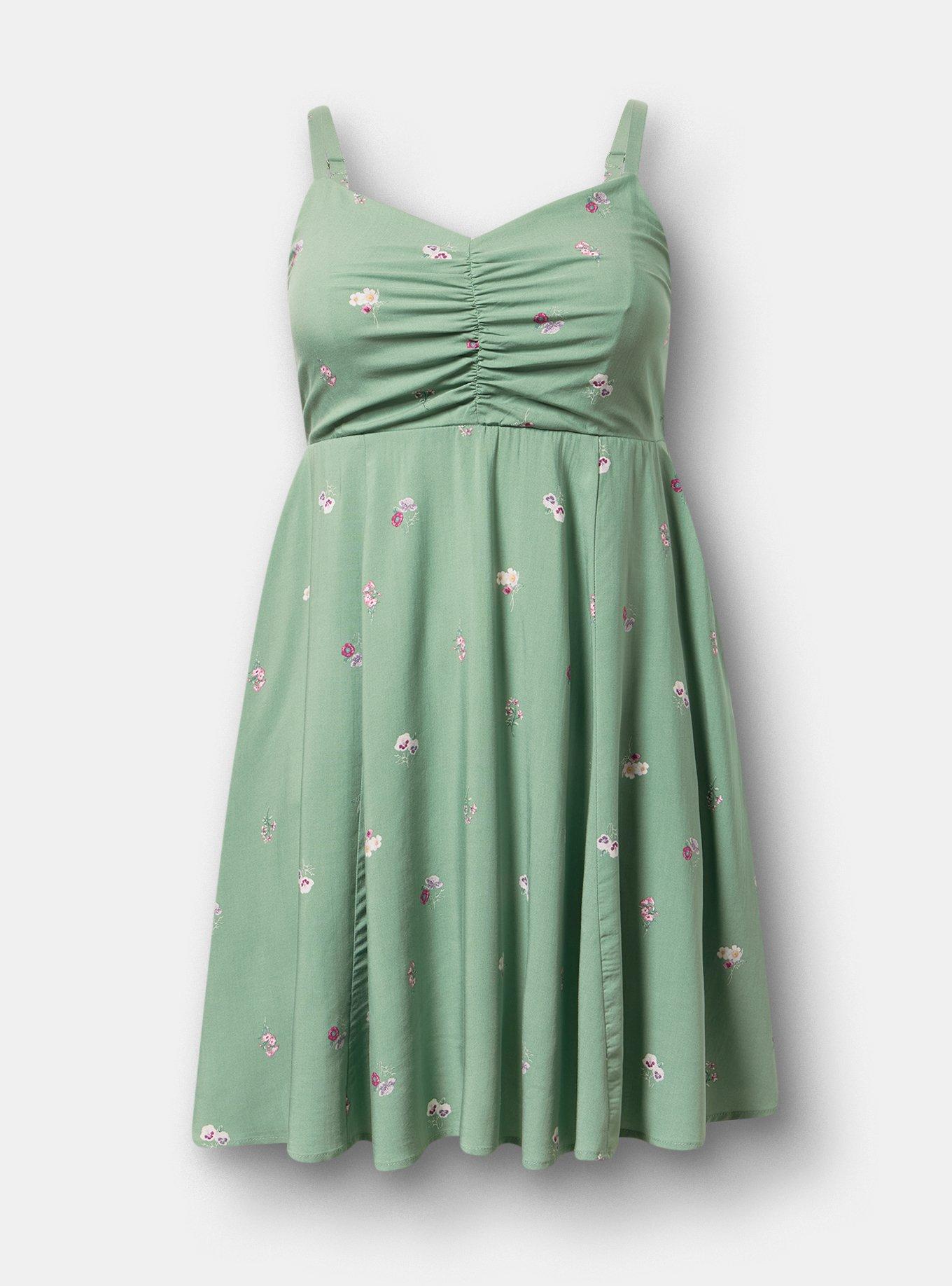 Plus Size Mini Challis Skater Dress, LIZA FLORAL GREEN, hi-res
