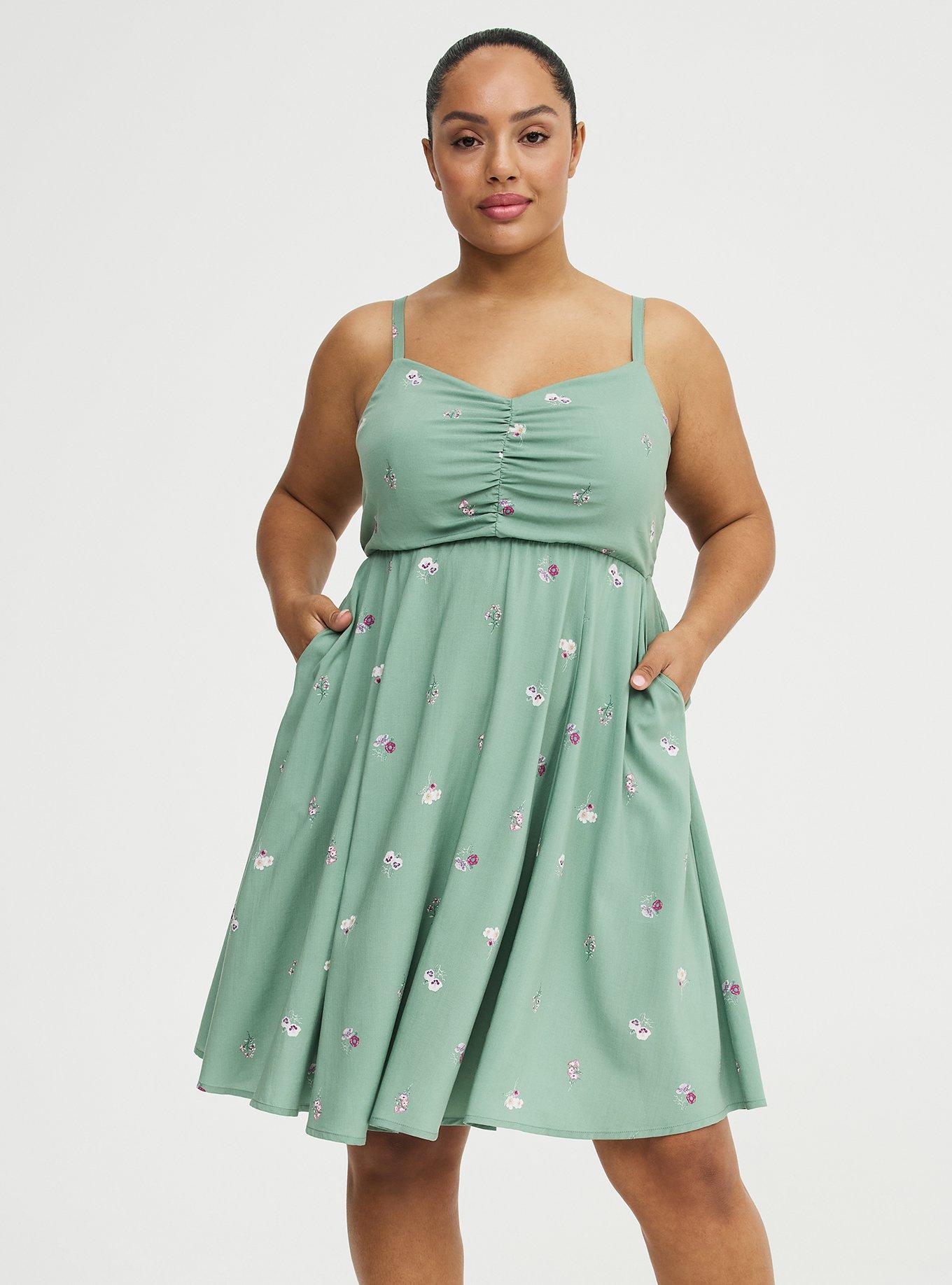 Plus Size Mini Challis Skater Dress, LIZA FLORAL GREEN, hi-res