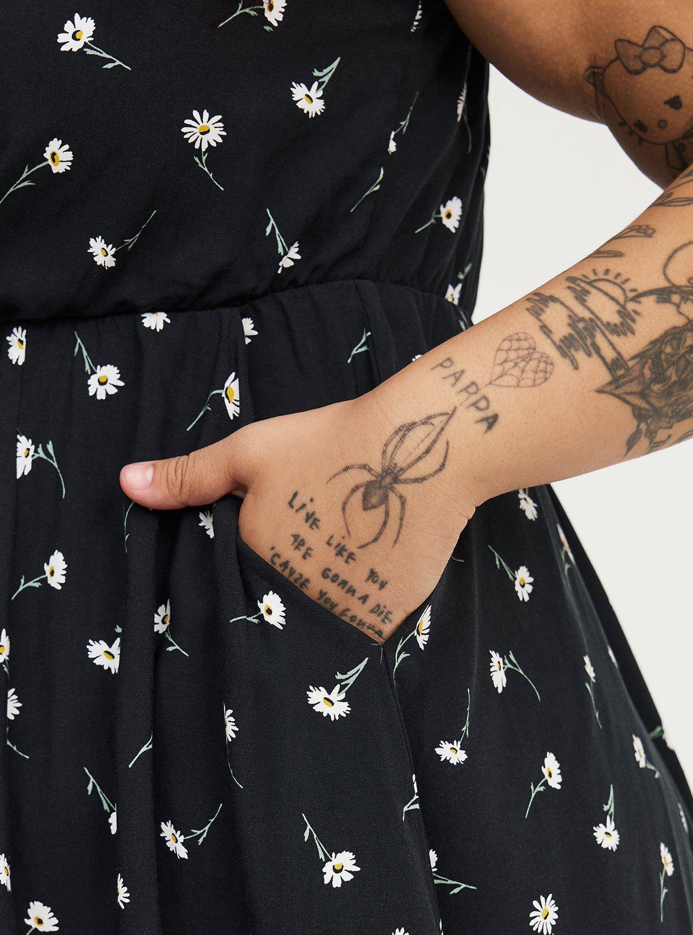 Mini Challis Skater Dress, DARA DAISIES FLORAL BLACK, alternate