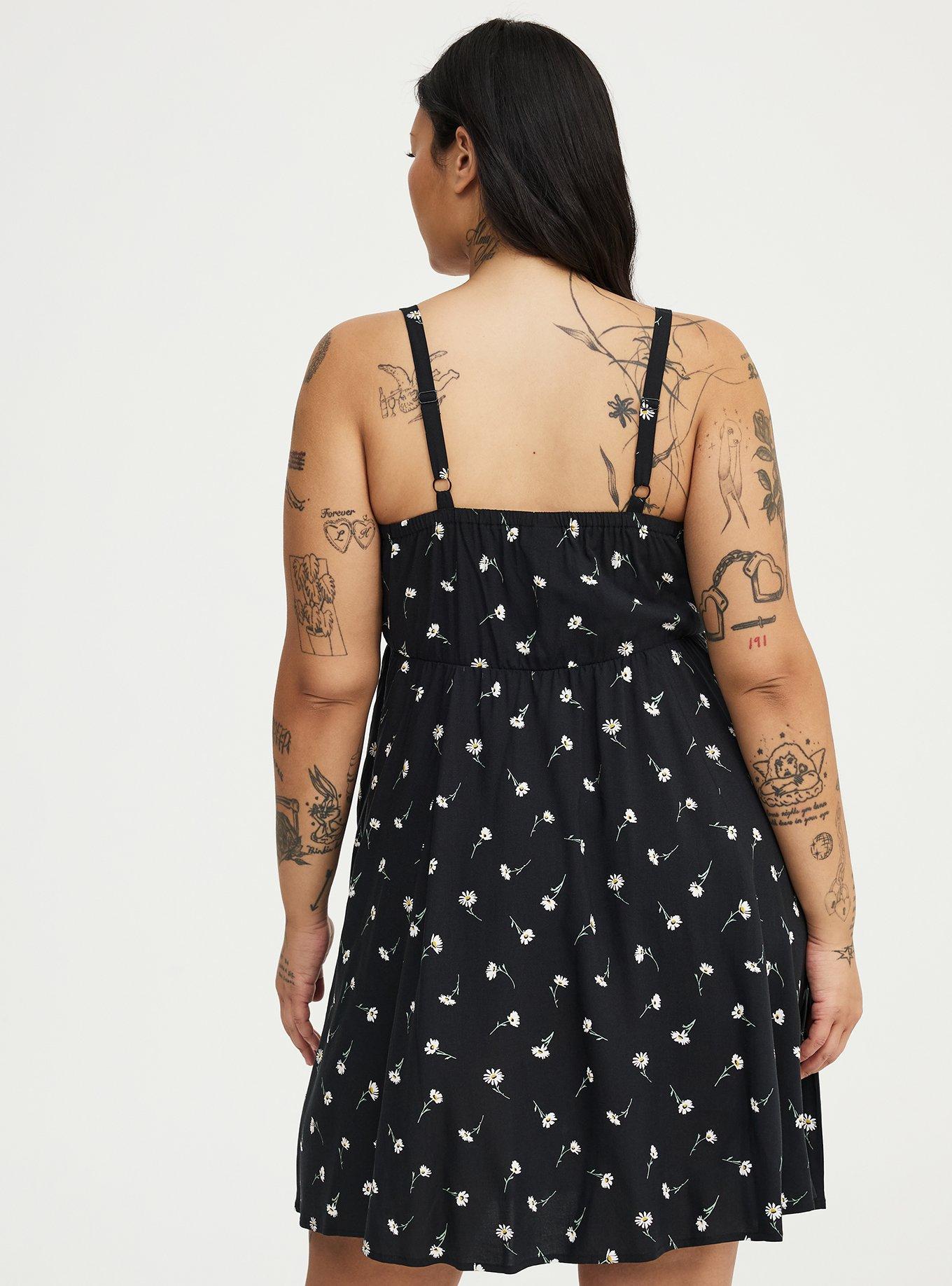 Mini Challis Skater Dress, DARA DAISIES FLORAL BLACK, alternate
