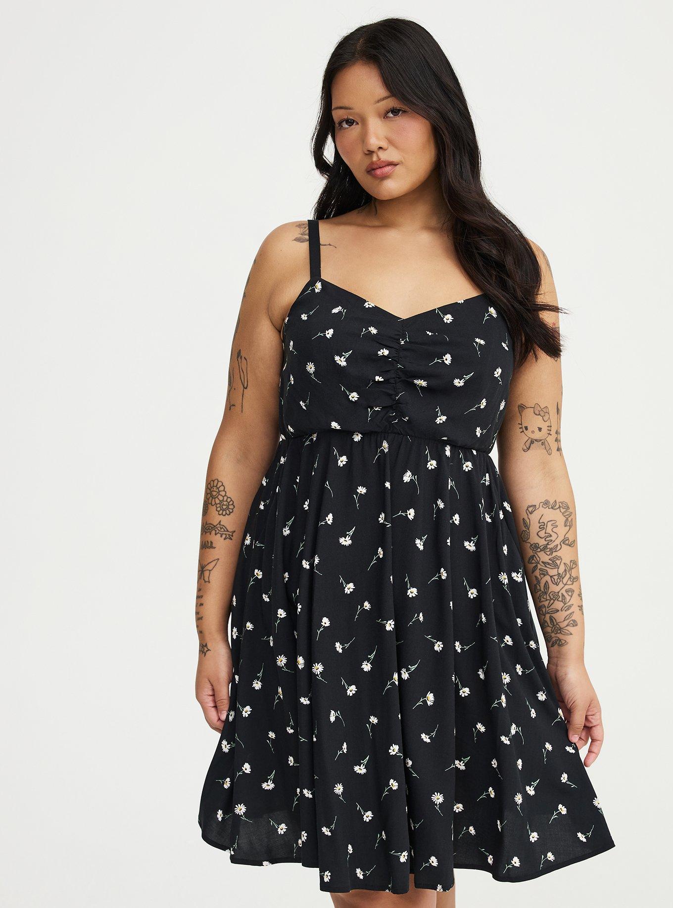 Mini Challis Skater Dress, DARA DAISIES FLORAL BLACK, alternate